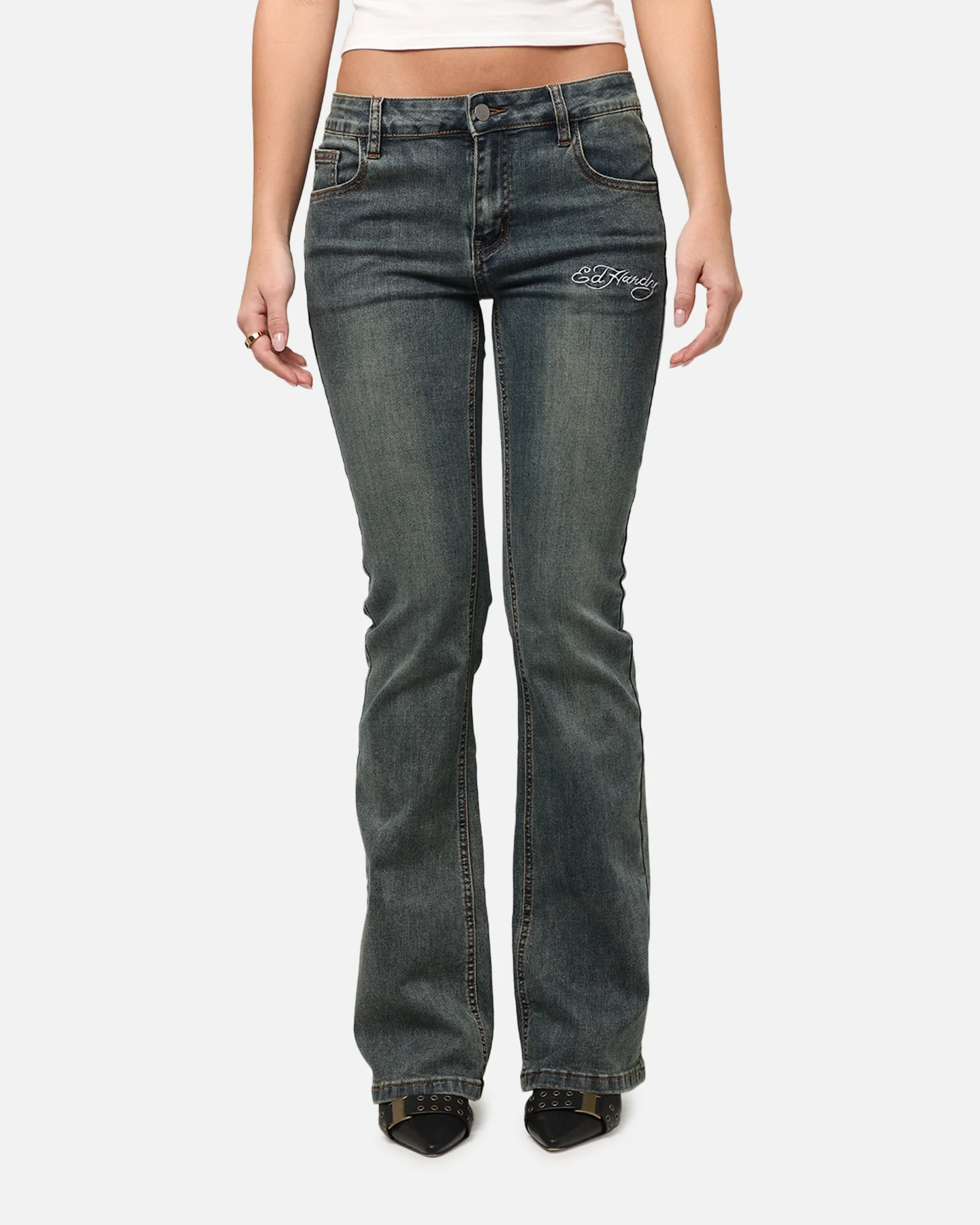 Ed Hardy Women's Tiger Bootcut Jeans Dirty Blue - Image 5