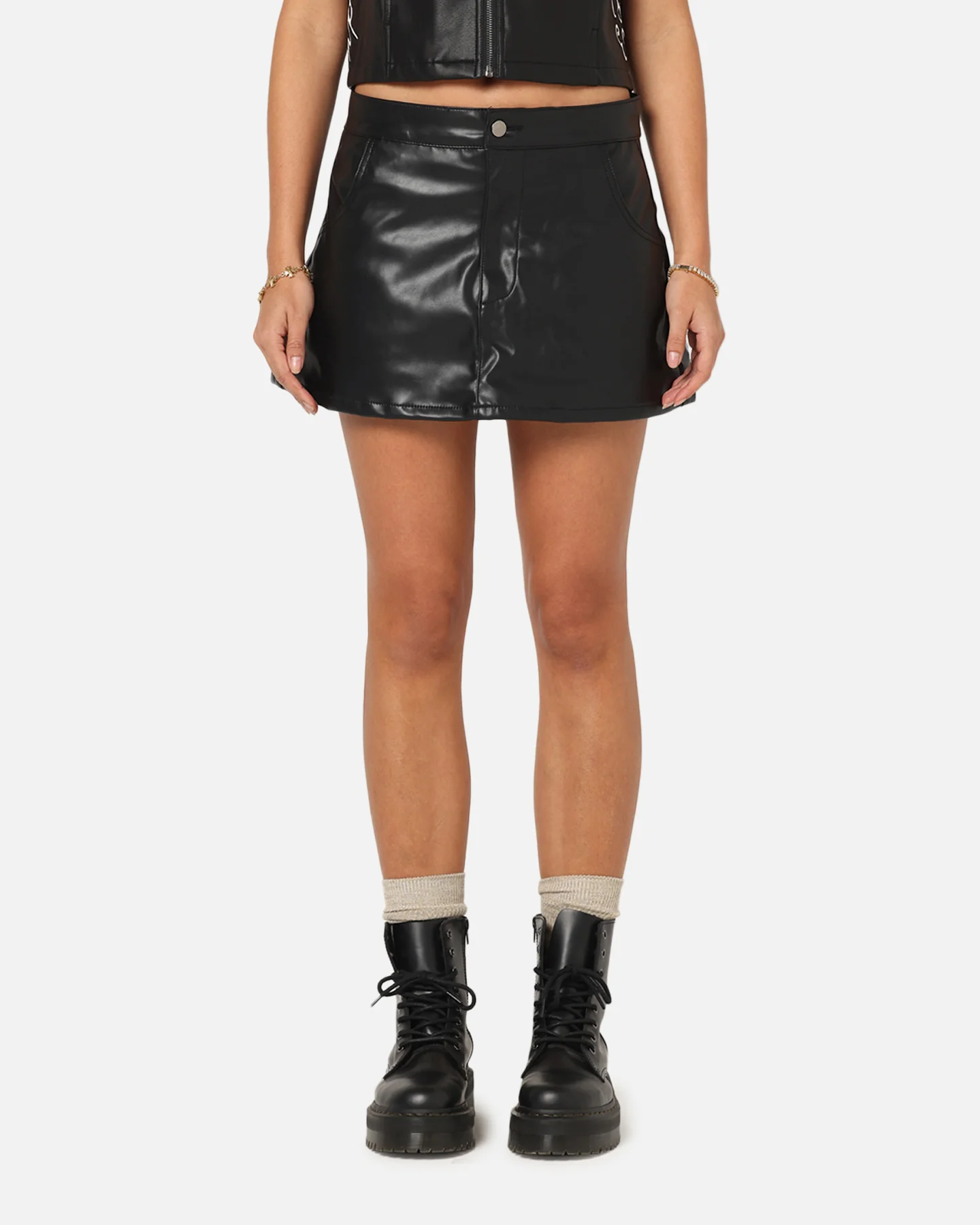 Ed Hardy Women's Vegan Leather Biker Mini Skirt Black - Image 5