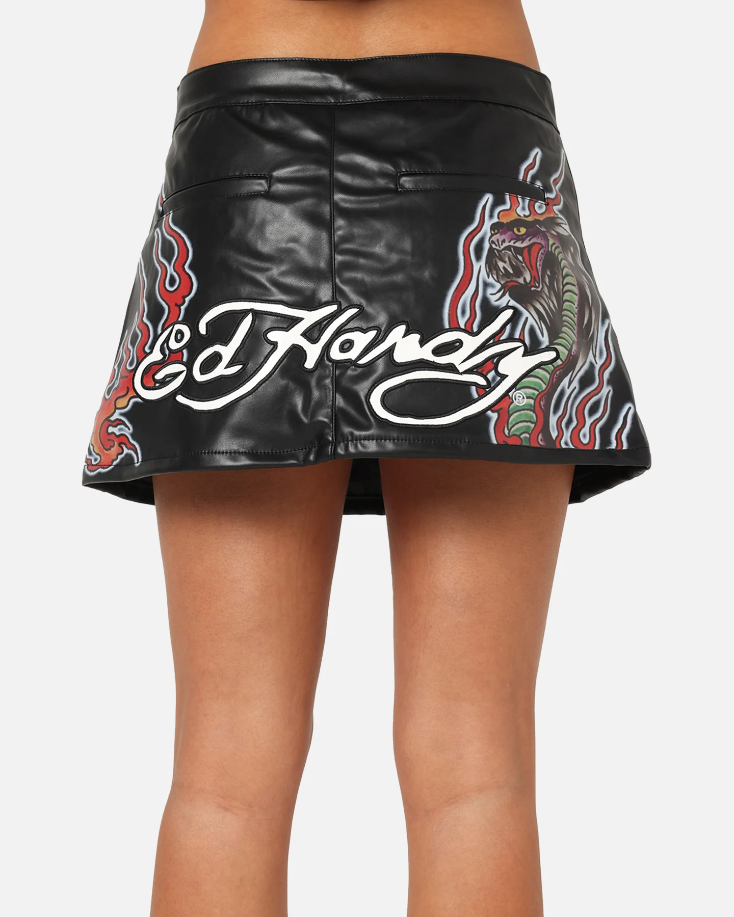 Ed Hardy Women's Vegan Leather Biker Mini Skirt Black - Image 8