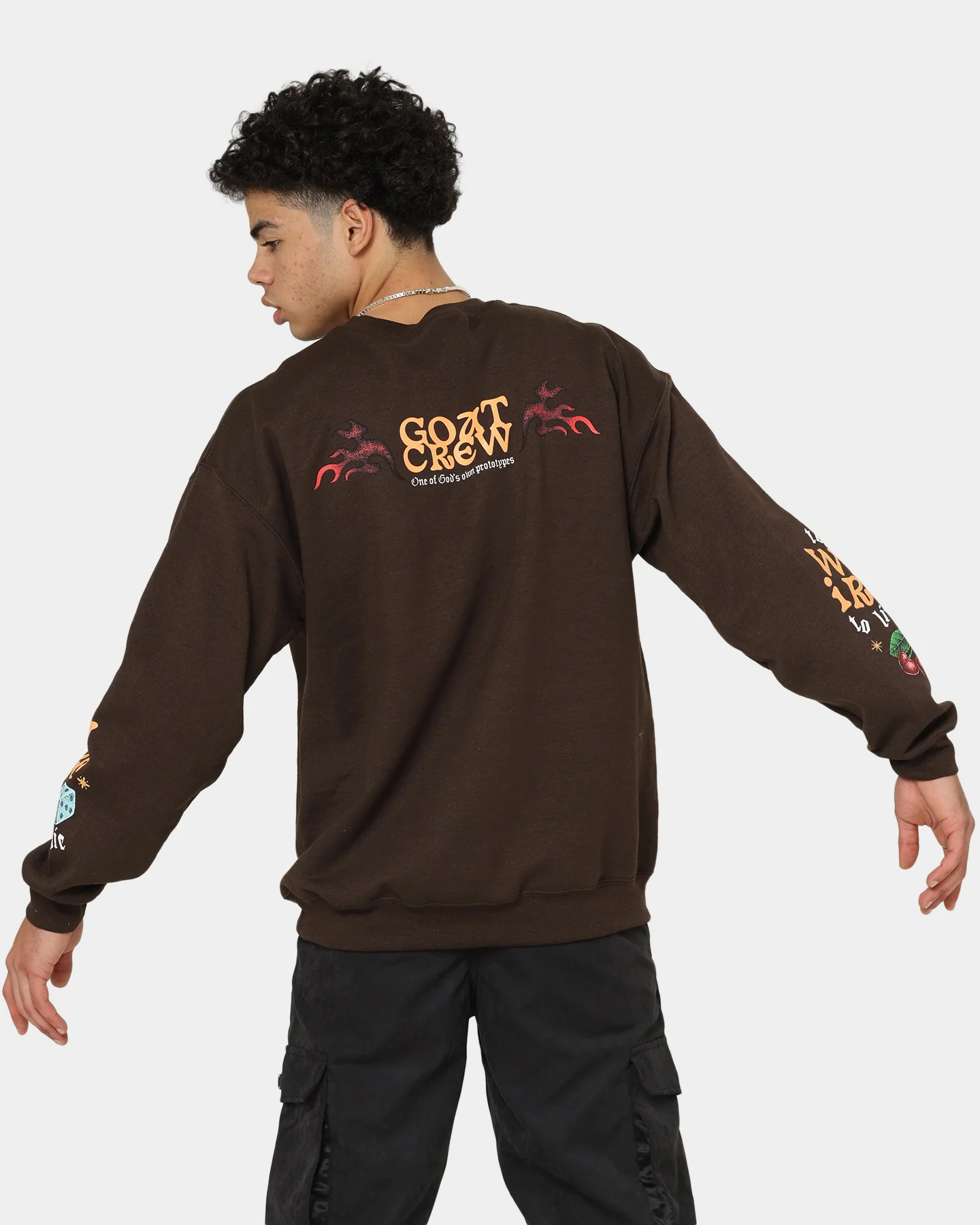 Goat Crew Too Weird To Live Vintage Crewneck Brown - Image 2