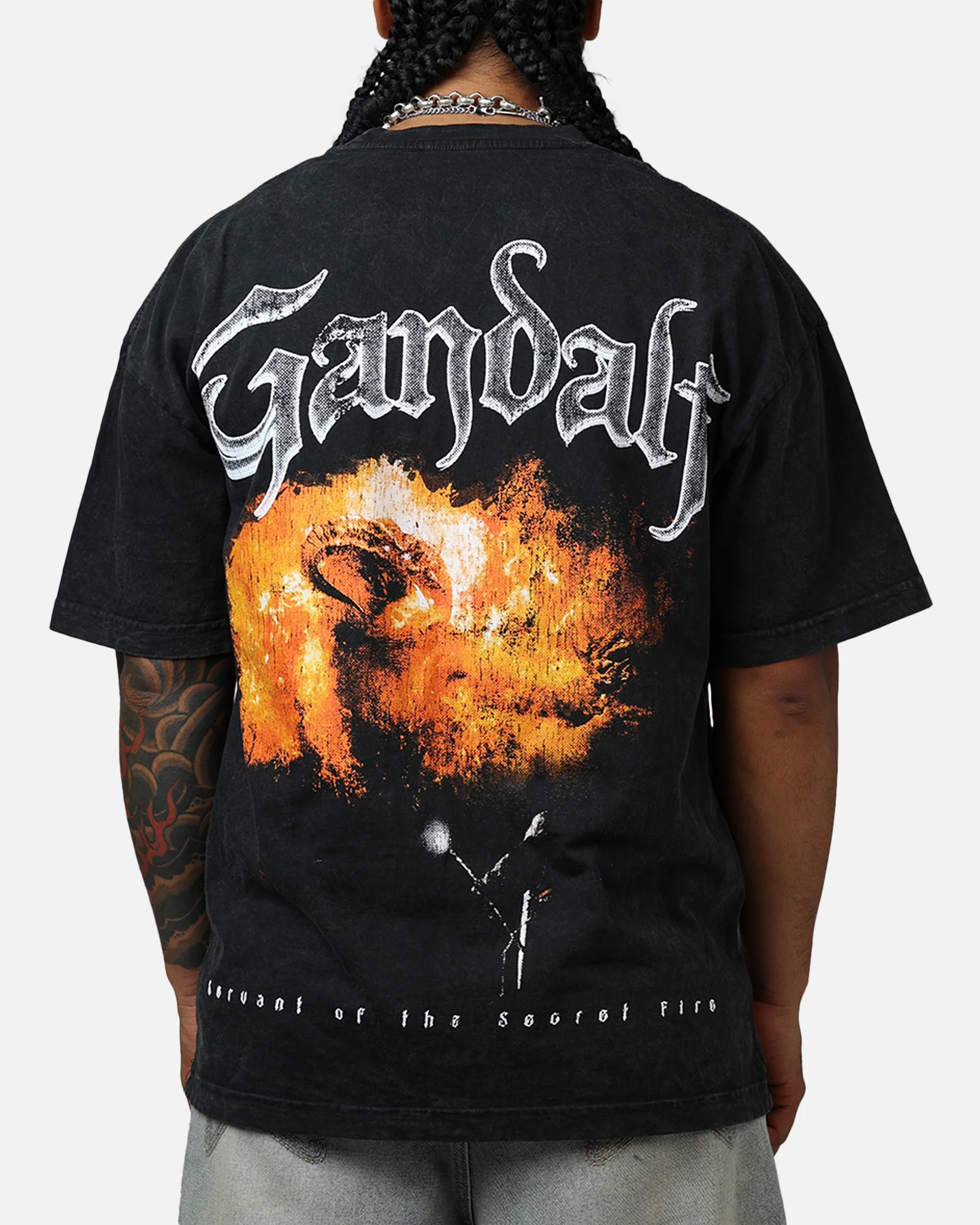 Goat Crew X Lord Of The Rings Gandalf Fire Vintage T-Shirt Black Acidwash - Image 2