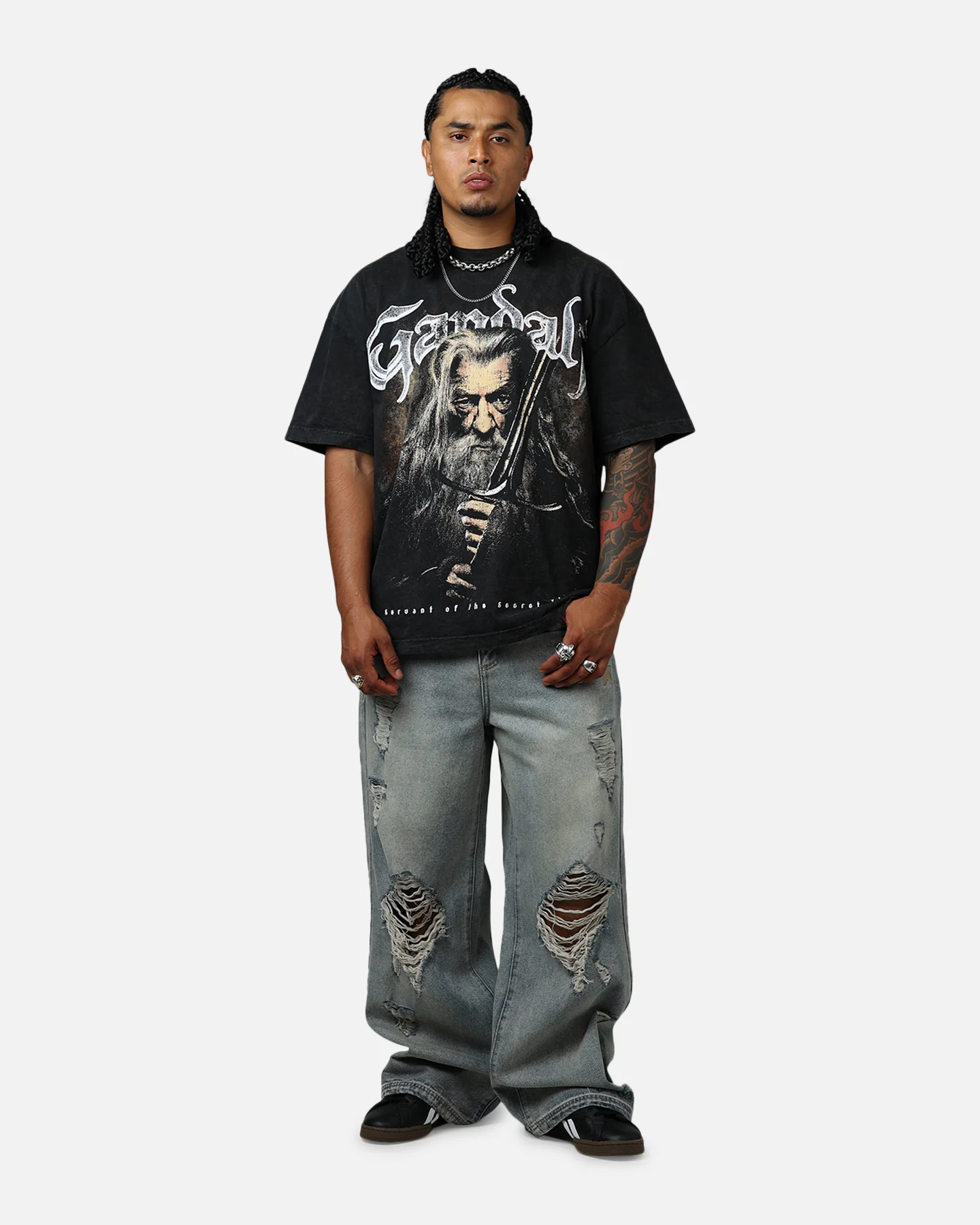 Goat Crew X Lord Of The Rings Gandalf Fire Vintage T-Shirt Black Acidwash - Image 3