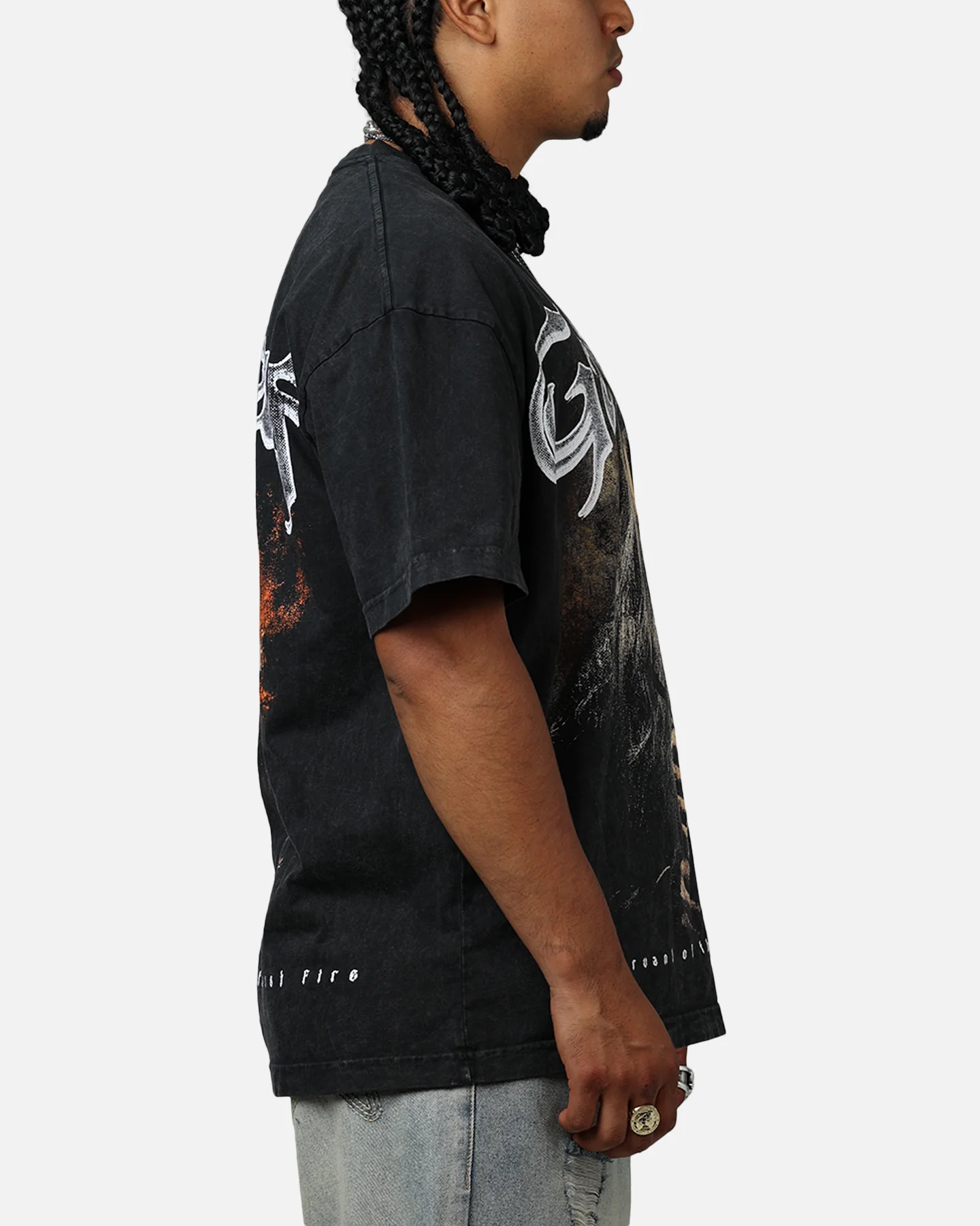 Goat Crew X Lord Of The Rings Gandalf Fire Vintage T-Shirt Black Acidwash - Image 4