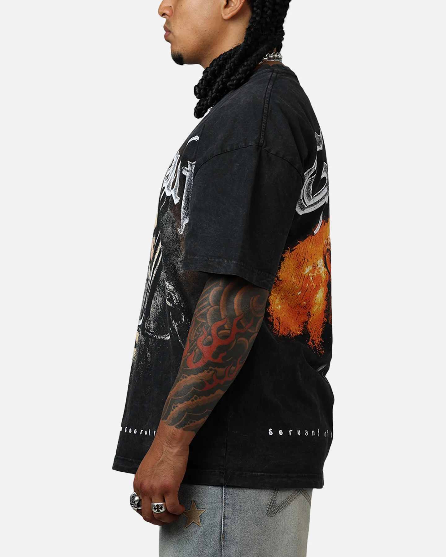 Goat Crew X Lord Of The Rings Gandalf Fire Vintage T-Shirt Black Acidwash - Image 5