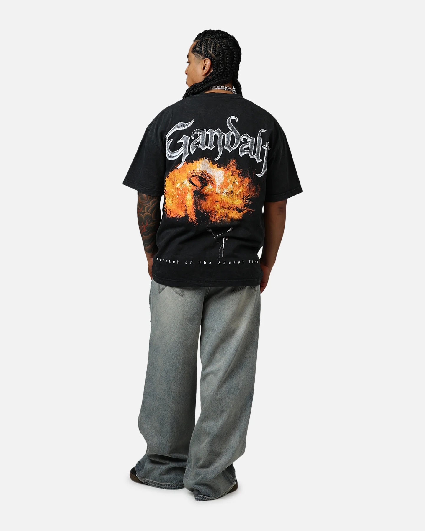 Goat Crew X Lord Of The Rings Gandalf Fire Vintage T-Shirt Black Acidwash - Image 6