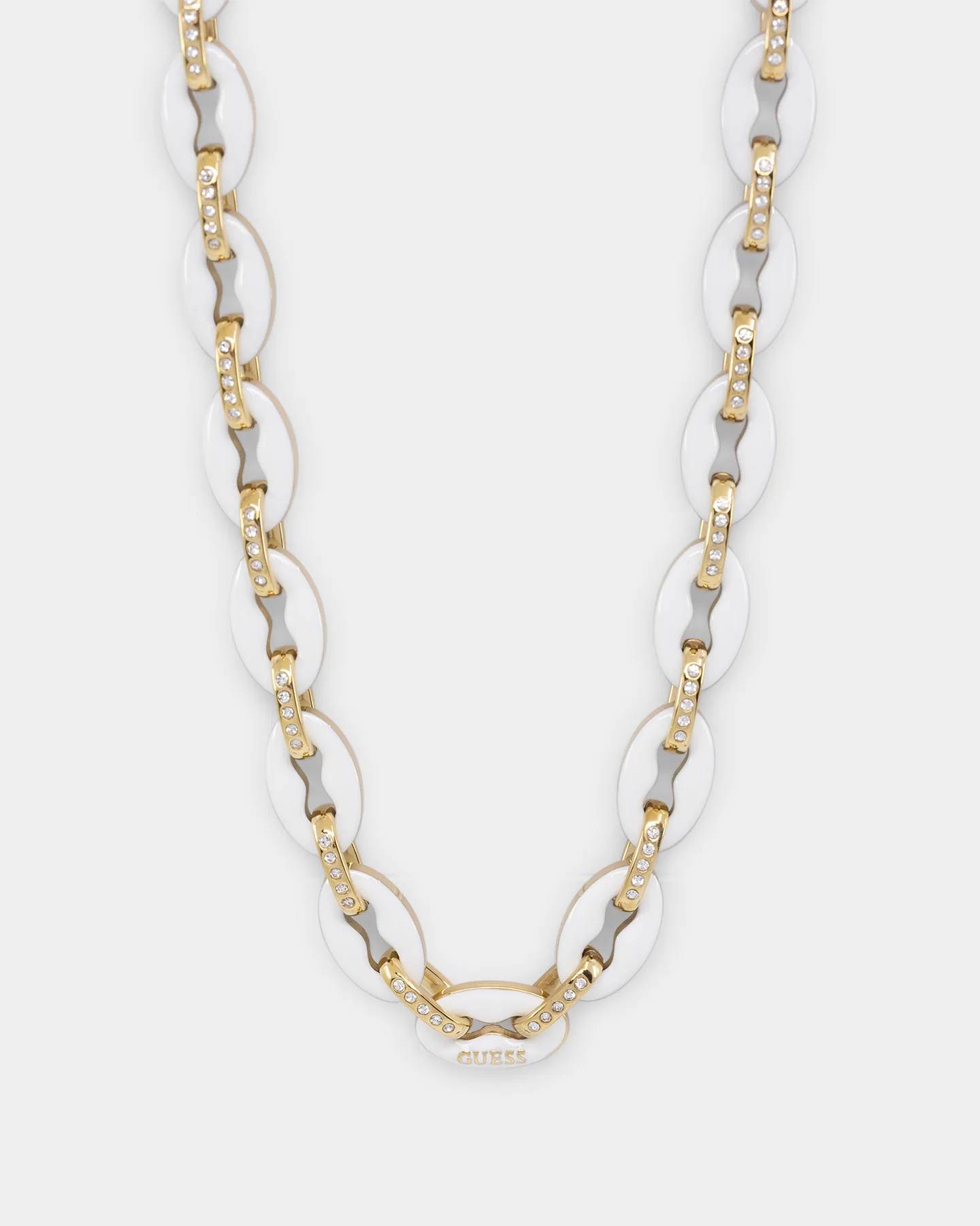 Guess Mainline Women's 17" White & Crystals Yellow Gold Necklace White - Image 2