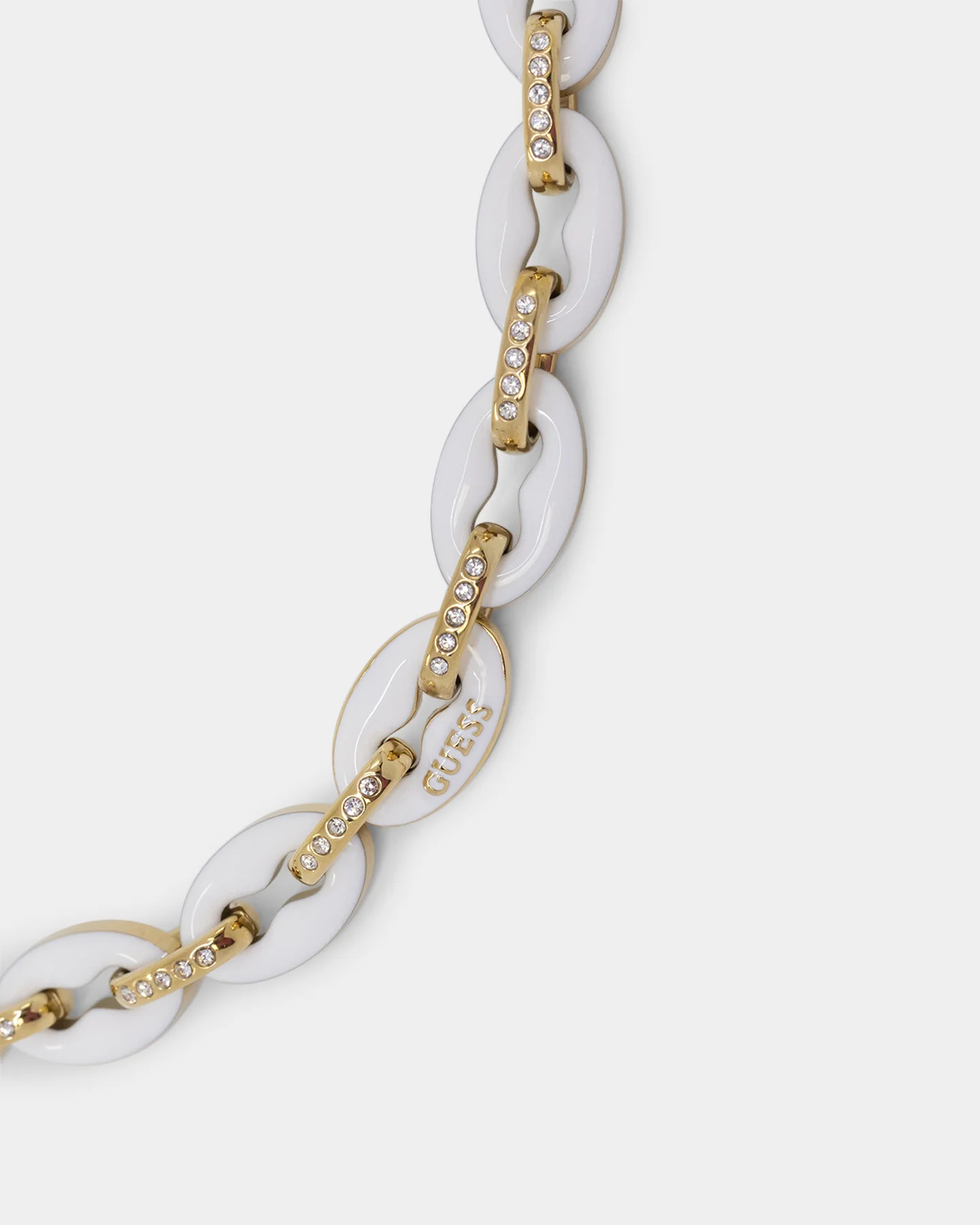 Guess Mainline Women's 17" White & Crystals Yellow Gold Necklace White - Image 4