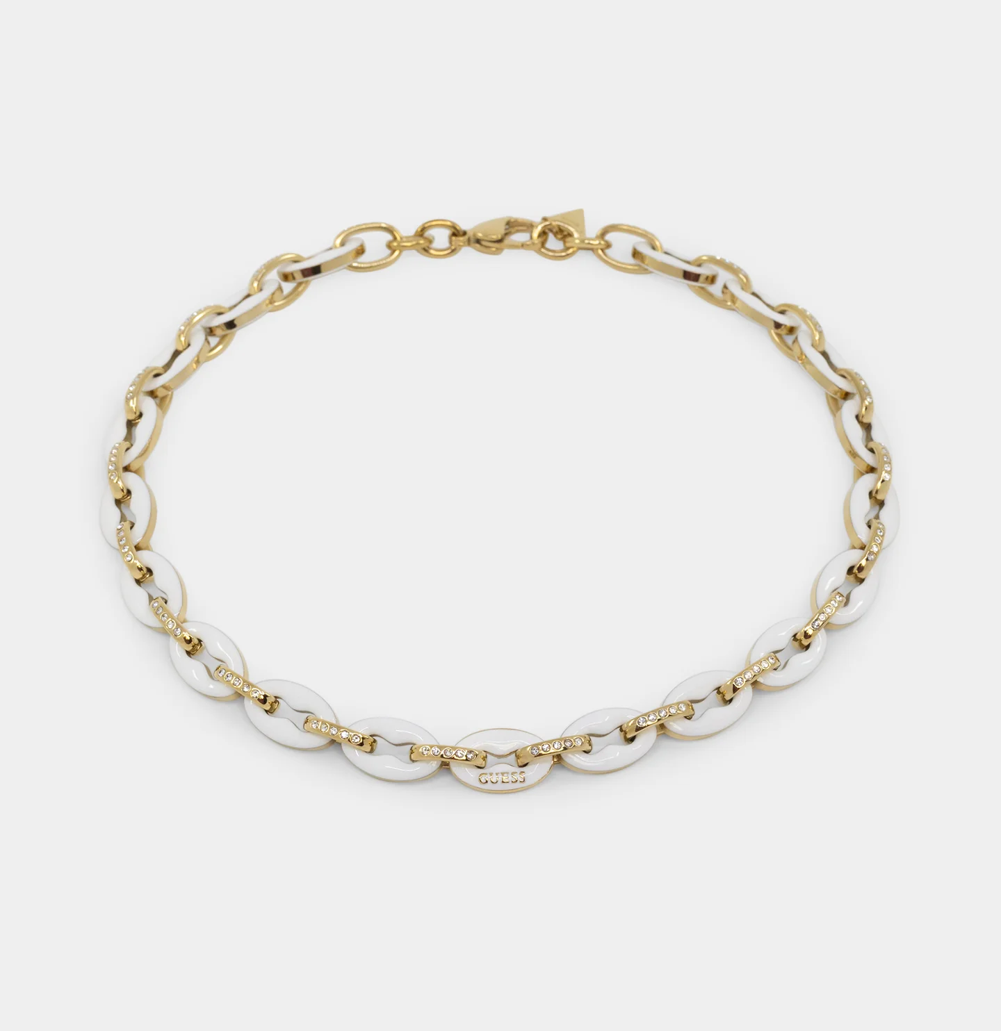 Guess Mainline Women's 17" White & Crystals Yellow Gold Necklace White - Image 5