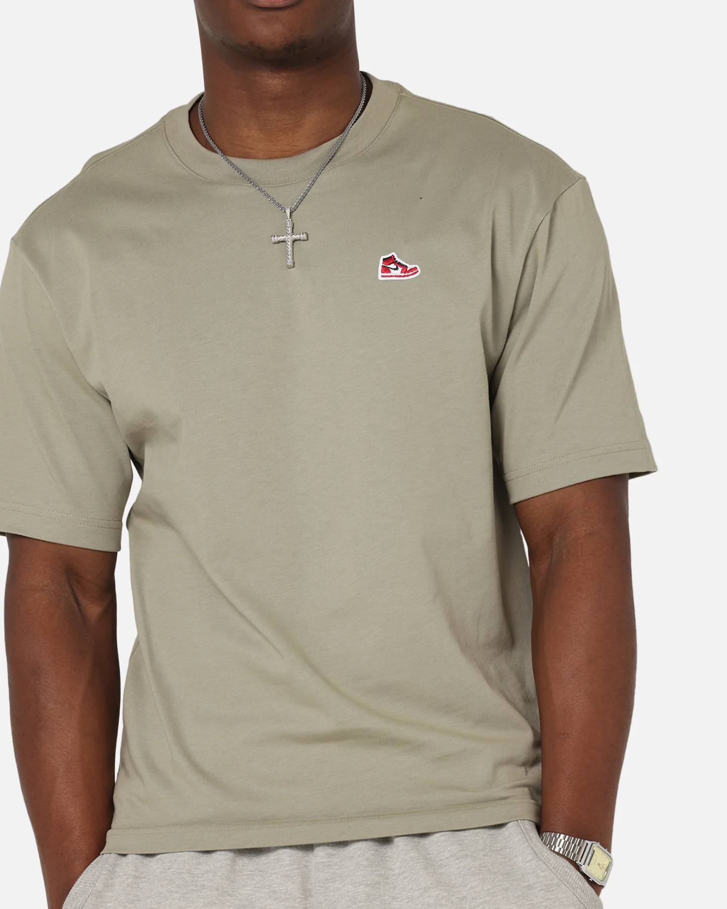 Jordan Brand Sneaker Patch Crewneck T-Shirt Khaki/Black - Image 6