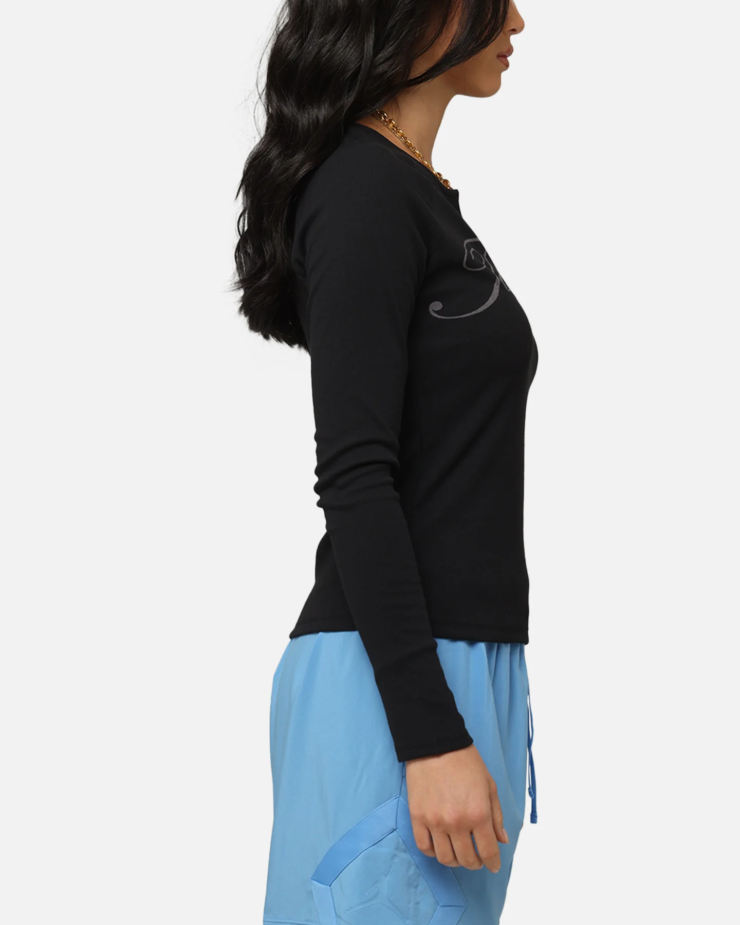 Jordan Women's Long-Sleeve Ribbed Knit Top Black/Medium Grey - Image 4