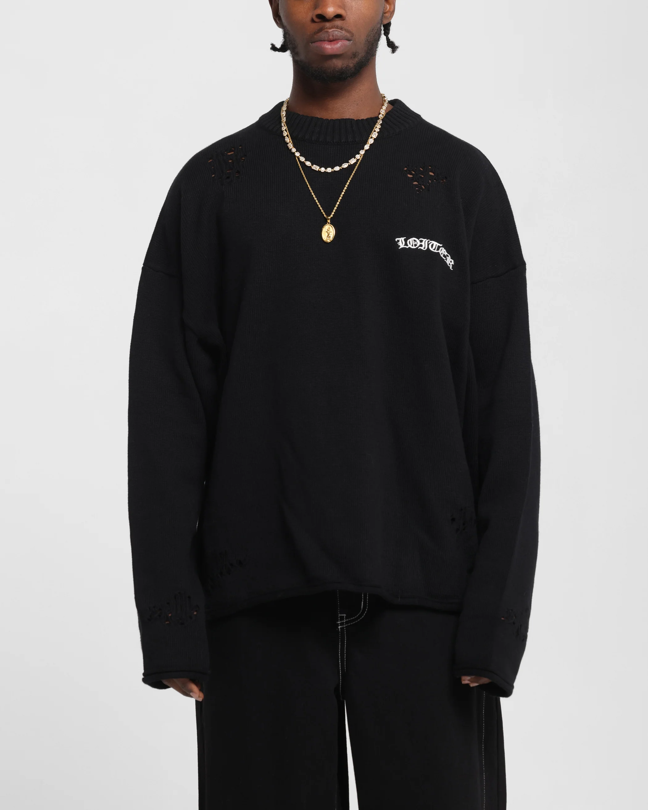 Loiter Chopper Long Sleeve Knitted Sweater Black - Image 2