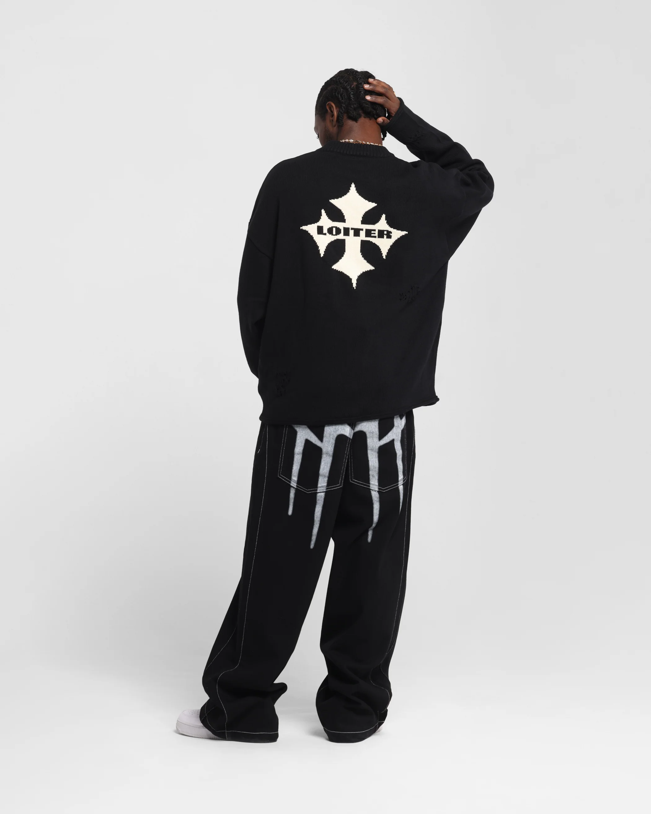 Loiter Chopper Long Sleeve Knitted Sweater Black - Image 3