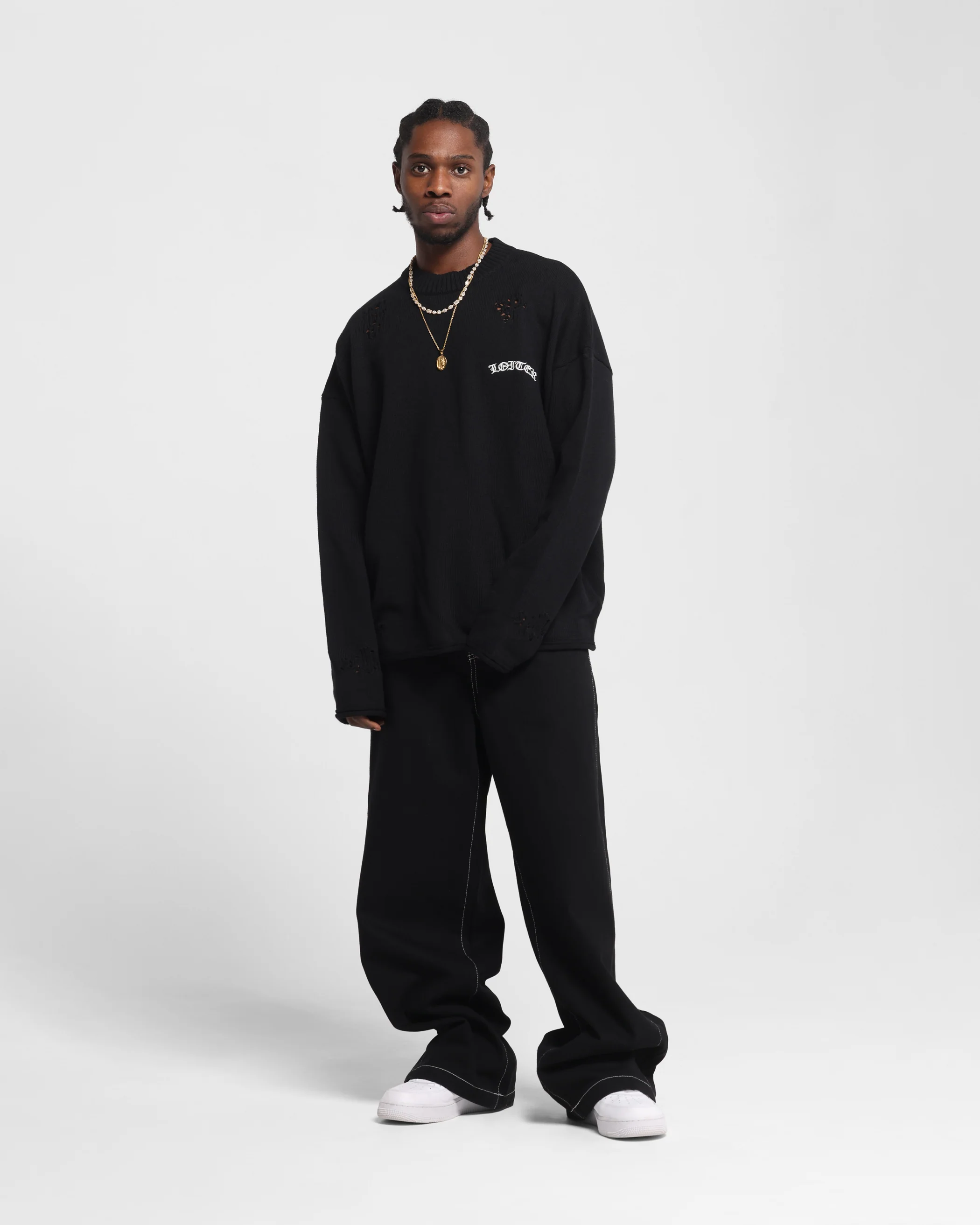 Loiter Chopper Long Sleeve Knitted Sweater Black - Image 4
