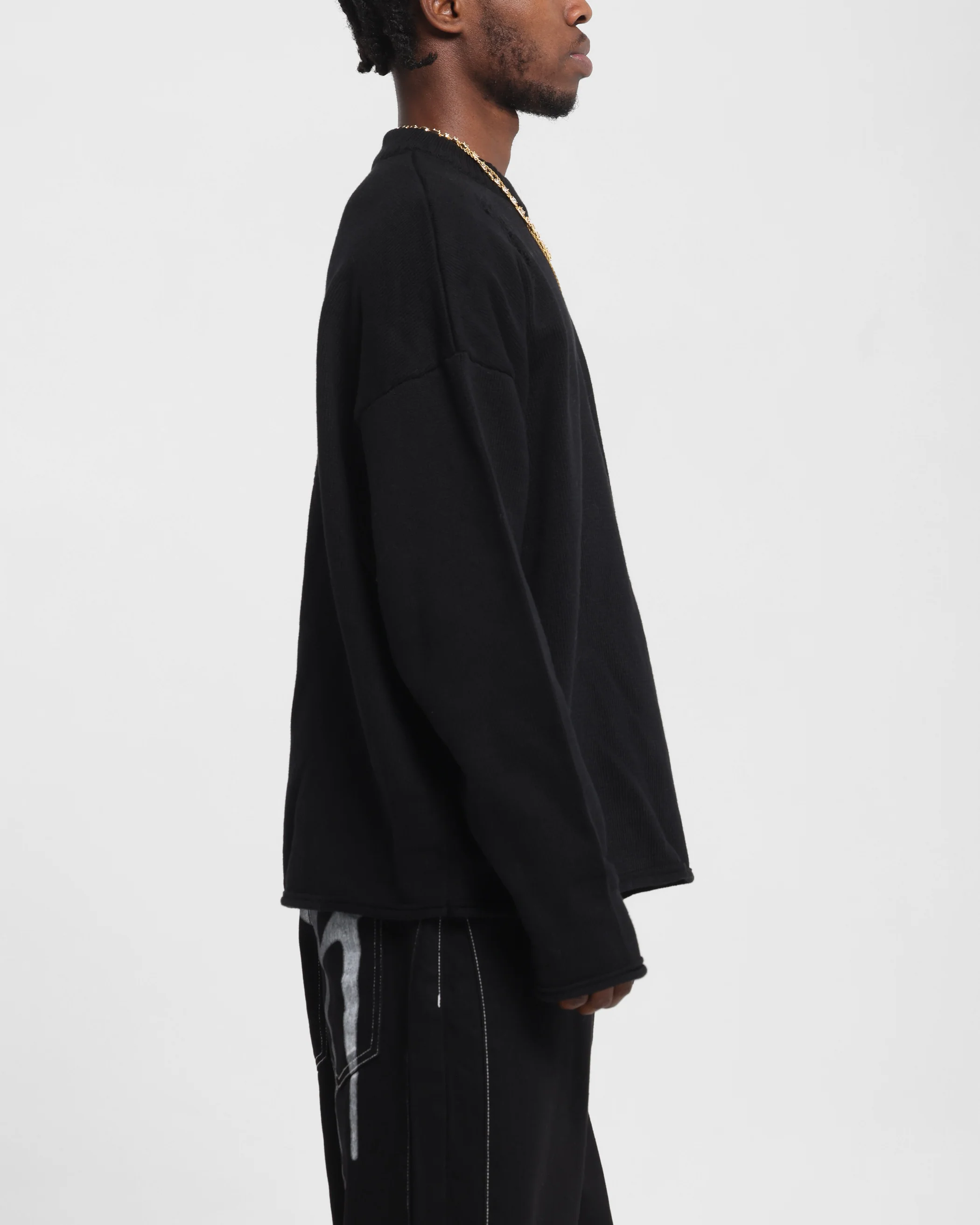 Loiter Chopper Long Sleeve Knitted Sweater Black - Image 5