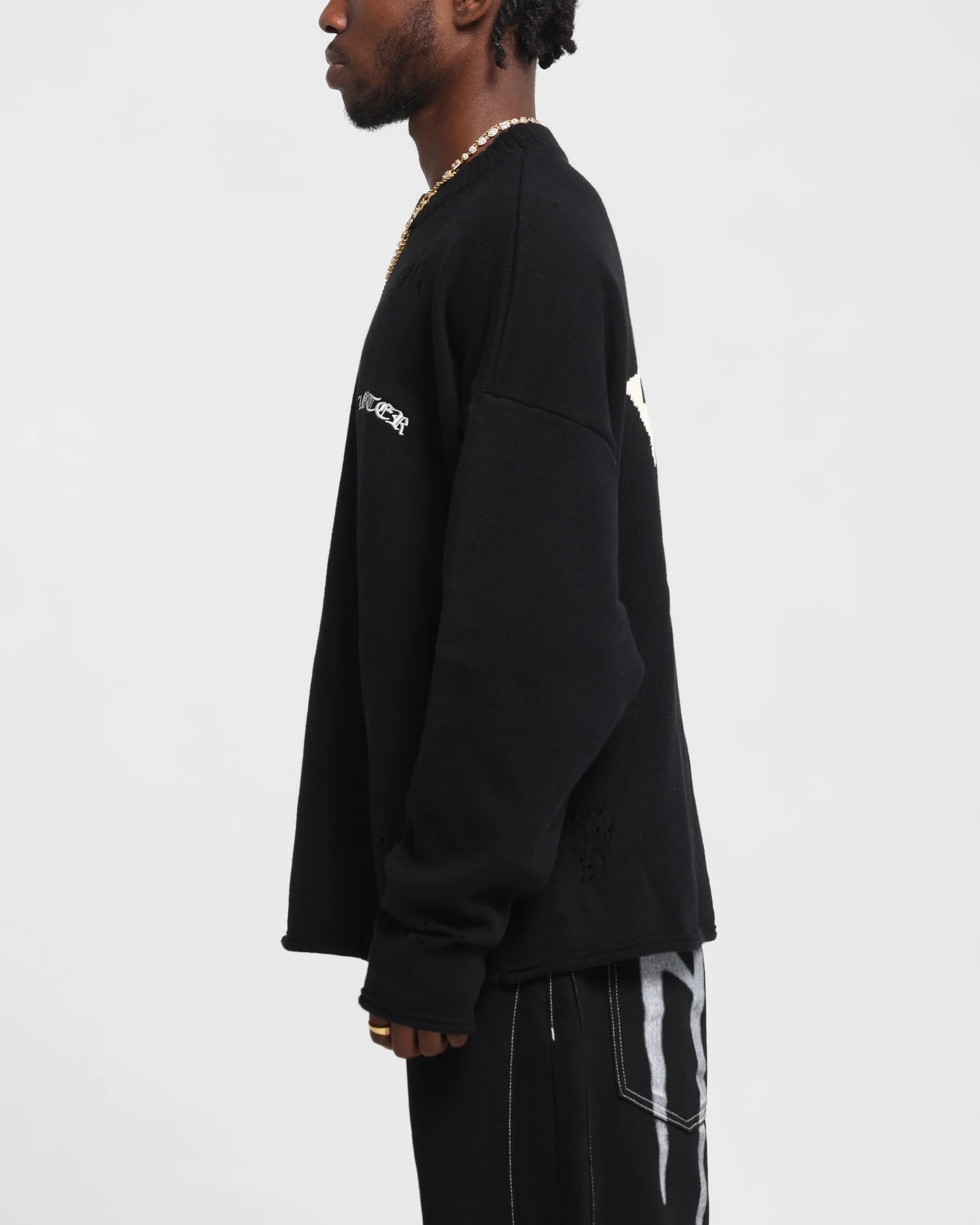 Loiter Chopper Long Sleeve Knitted Sweater Black - Image 6