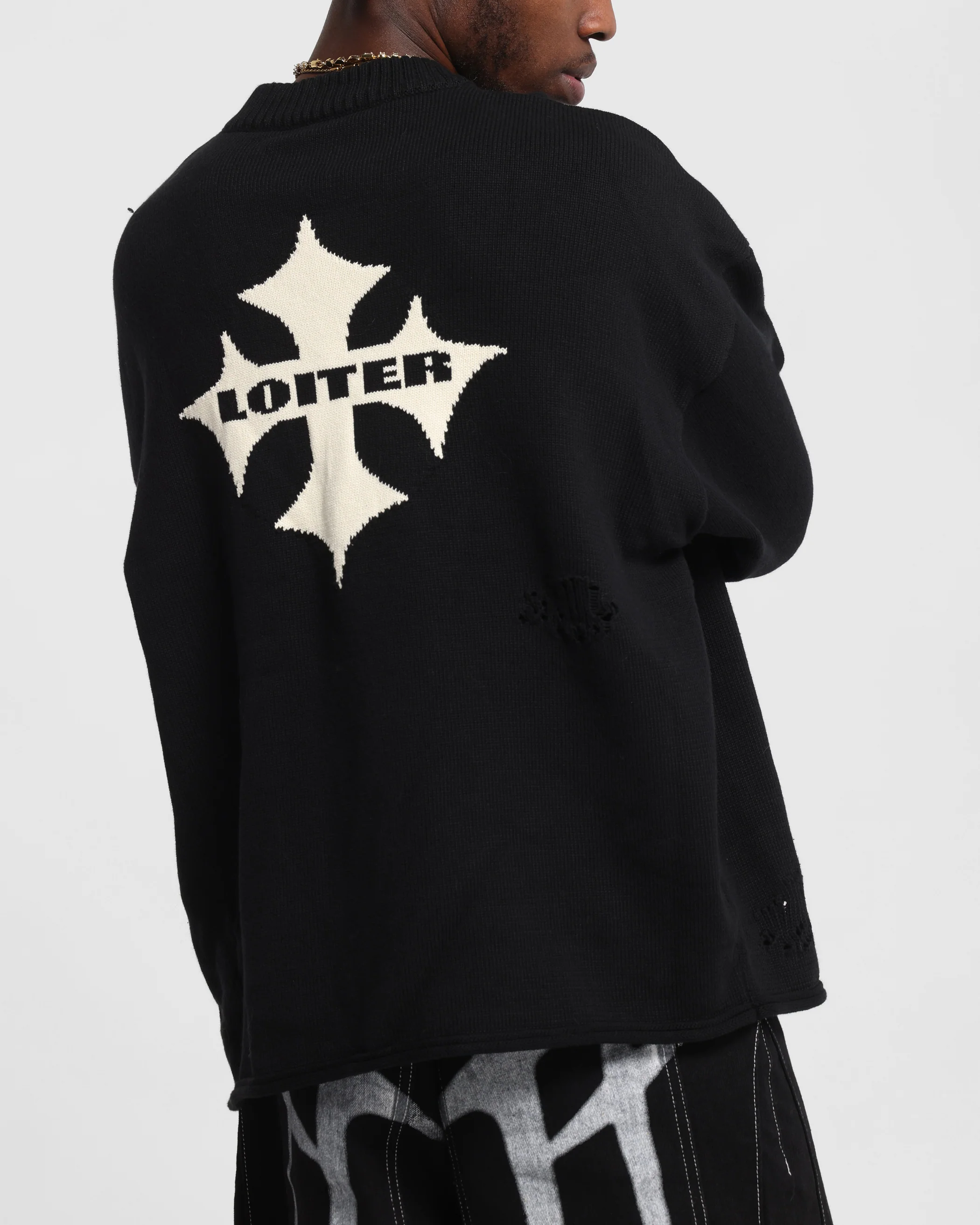 Loiter Chopper Long Sleeve Knitted Sweater Black - Image 7