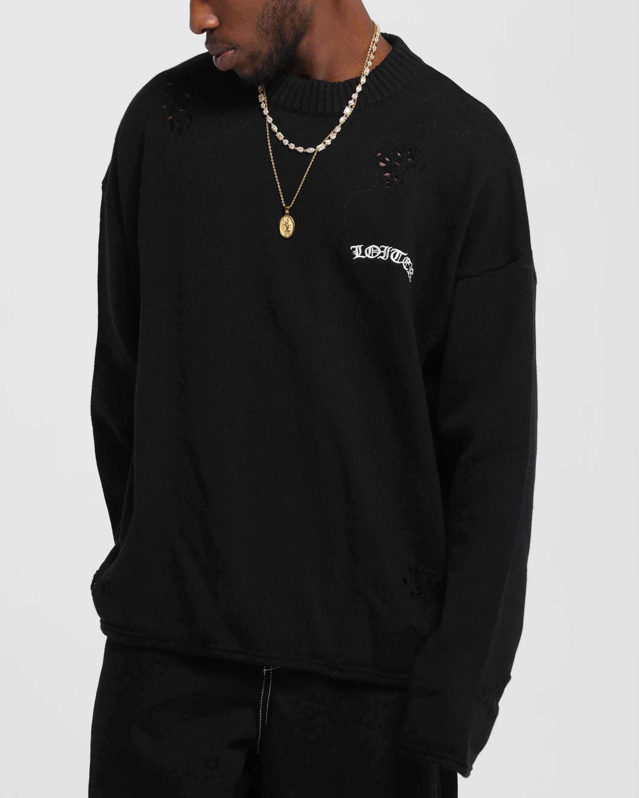 Loiter Chopper Long Sleeve Knitted Sweater Black - Image 8