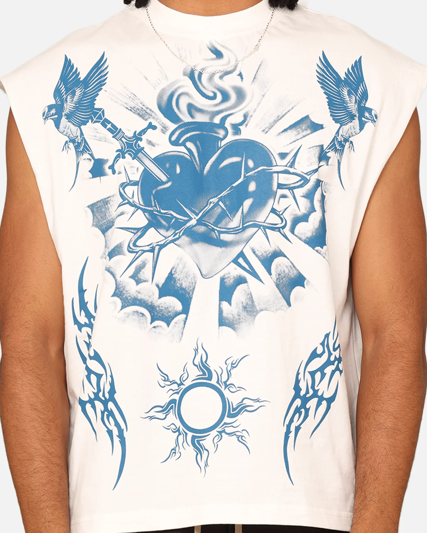 Loiter Hearts Ablaze Oversized Muscle T-Shirt Off White - Image 4
