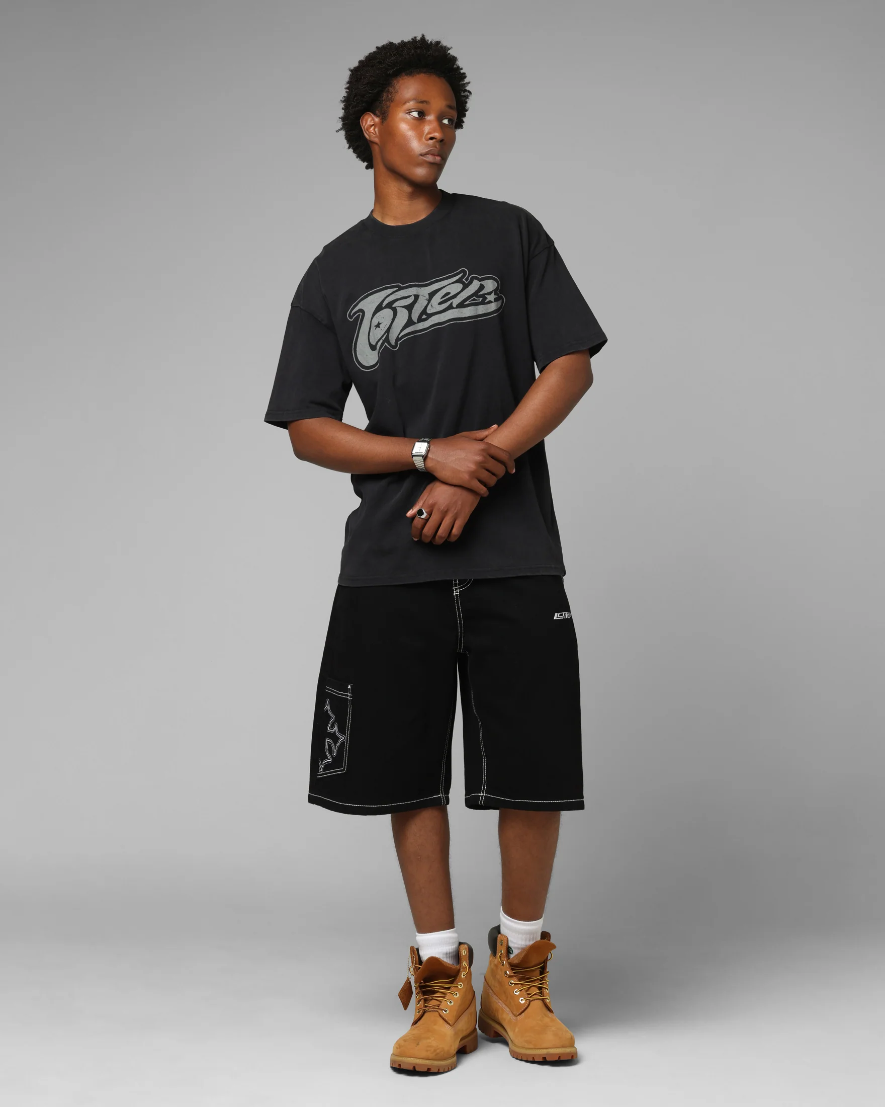 Loiter Jet Stream T-Shirt Black Acidwash - Image 2