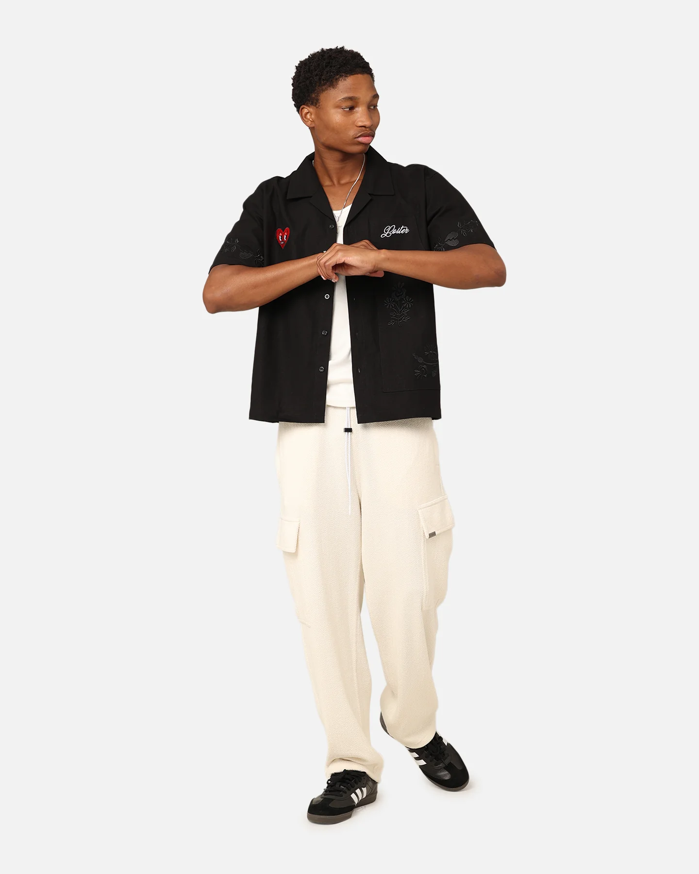 Loiter Oasis Embroidered Button Up Shirt Black - Image 3