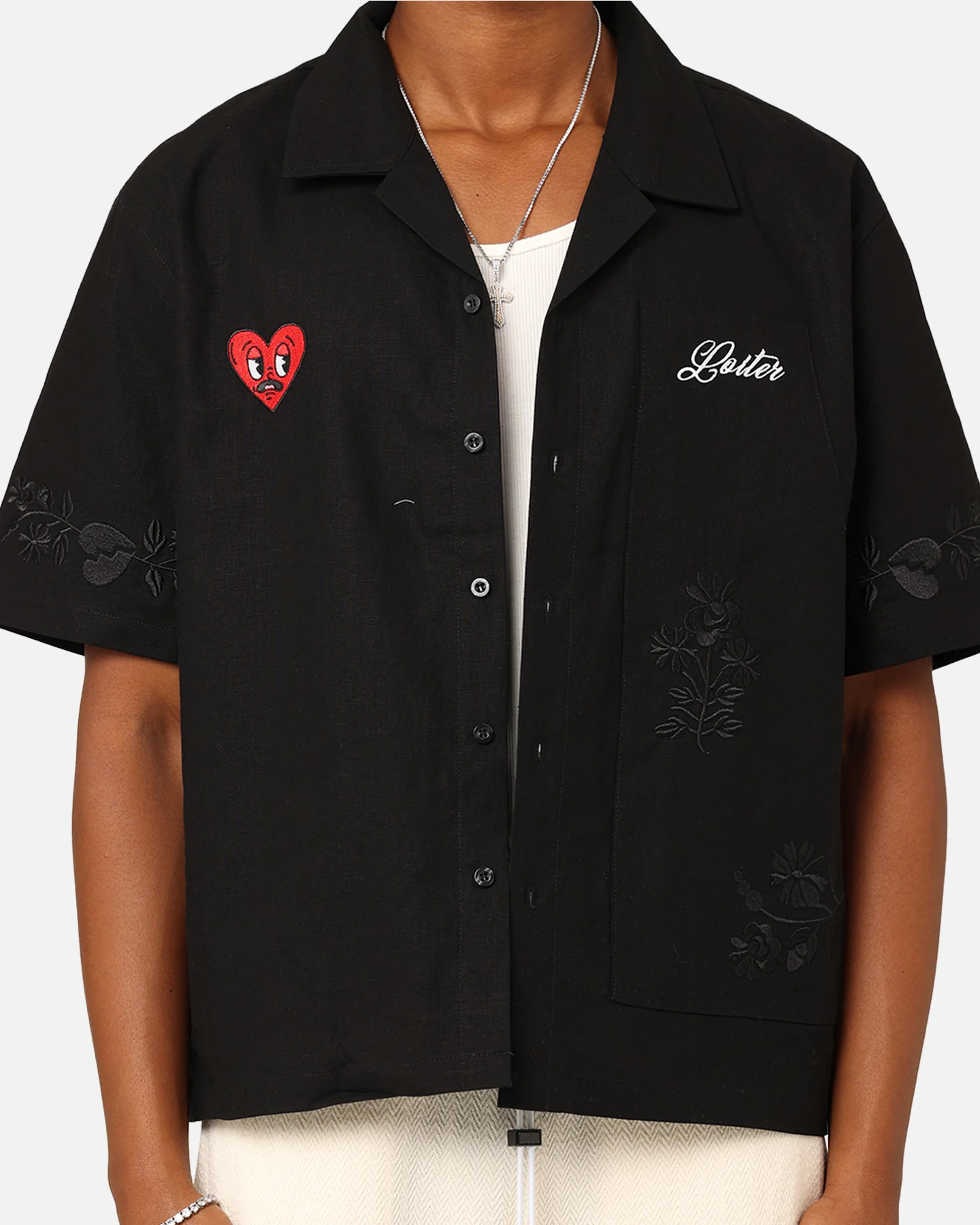 Loiter Oasis Embroidered Button Up Shirt Black - Image 4