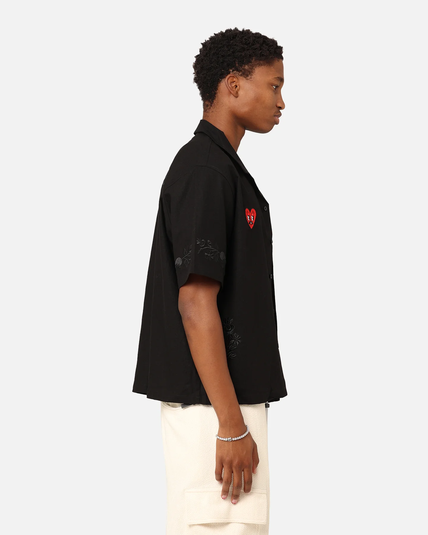 Loiter Oasis Embroidered Button Up Shirt Black - Image 6