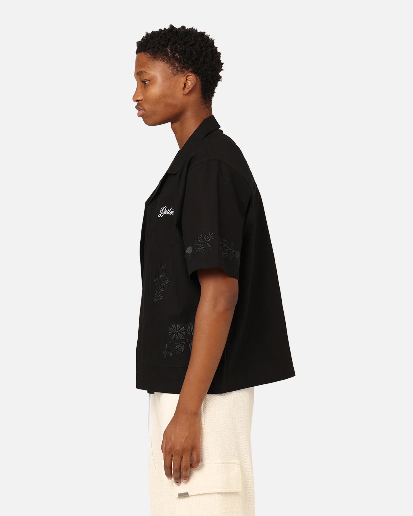 Loiter Oasis Embroidered Button Up Shirt Black - Image 7