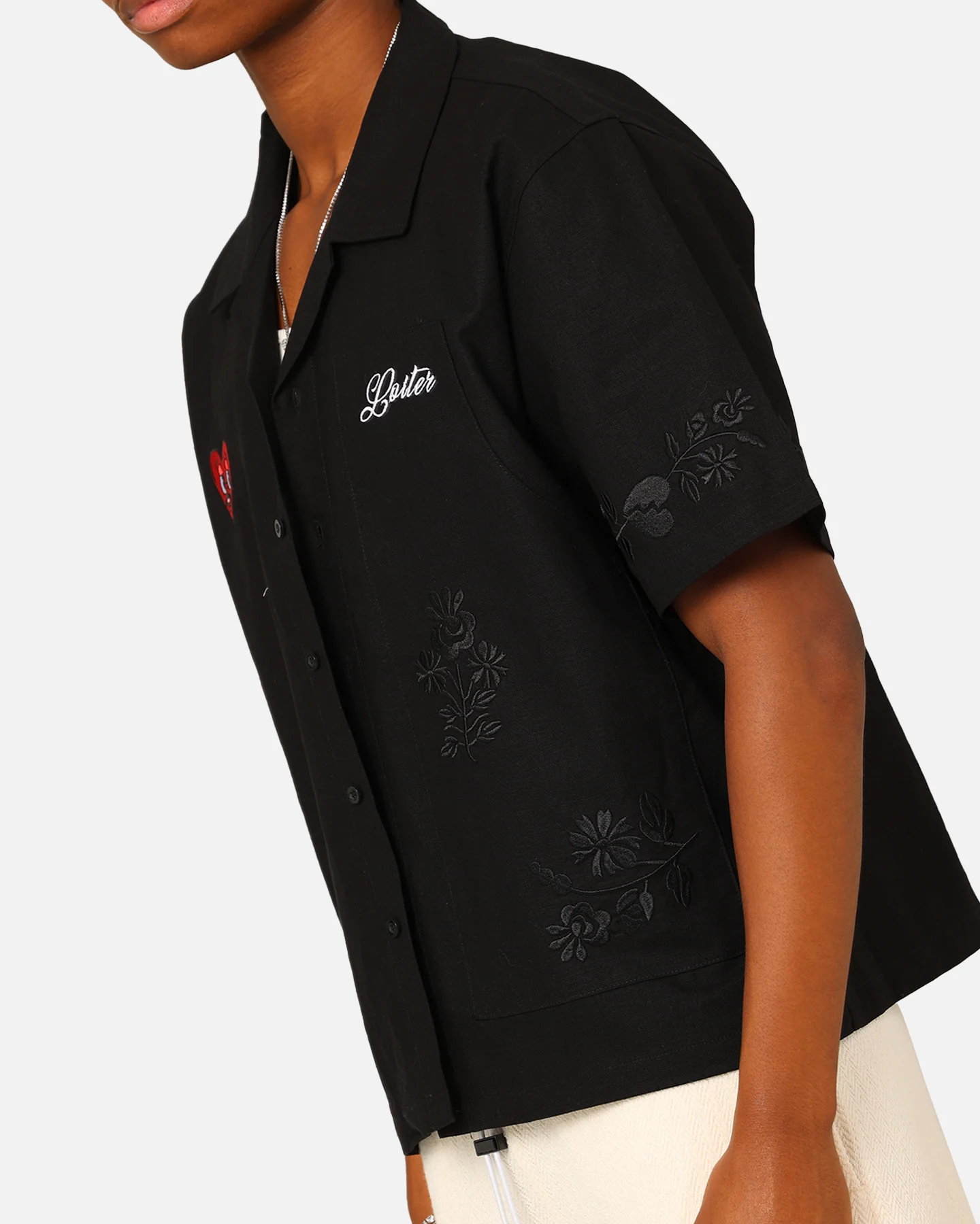 Loiter Oasis Embroidered Button Up Shirt Black - Image 9