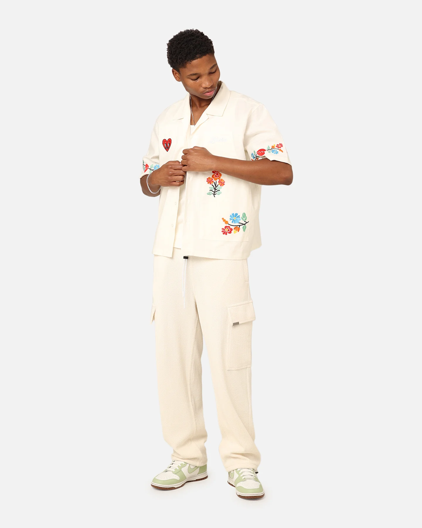 Loiter Oasis Embroidered Button Up Shirt Ecru - Image 3