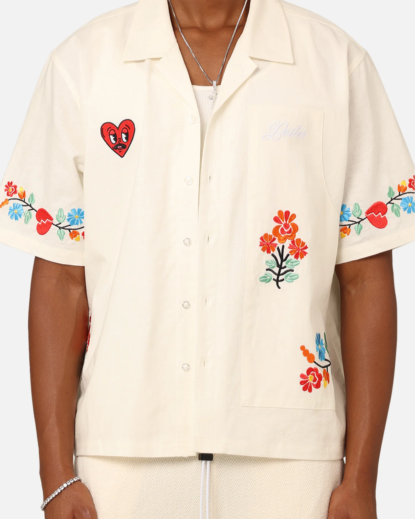 Loiter Oasis Embroidered Button Up Shirt Ecru - Image 4
