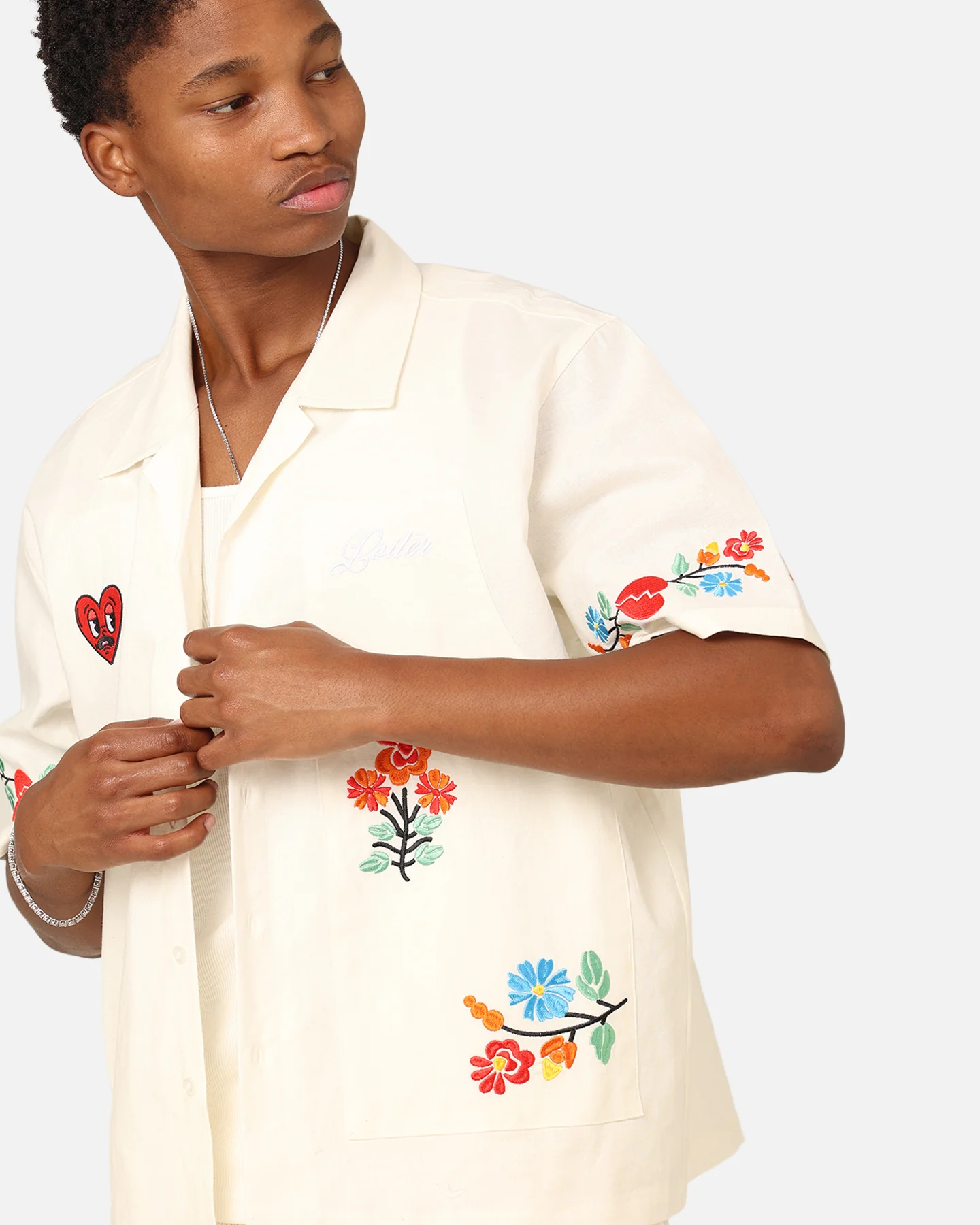 Loiter Oasis Embroidered Button Up Shirt Ecru - Image 9