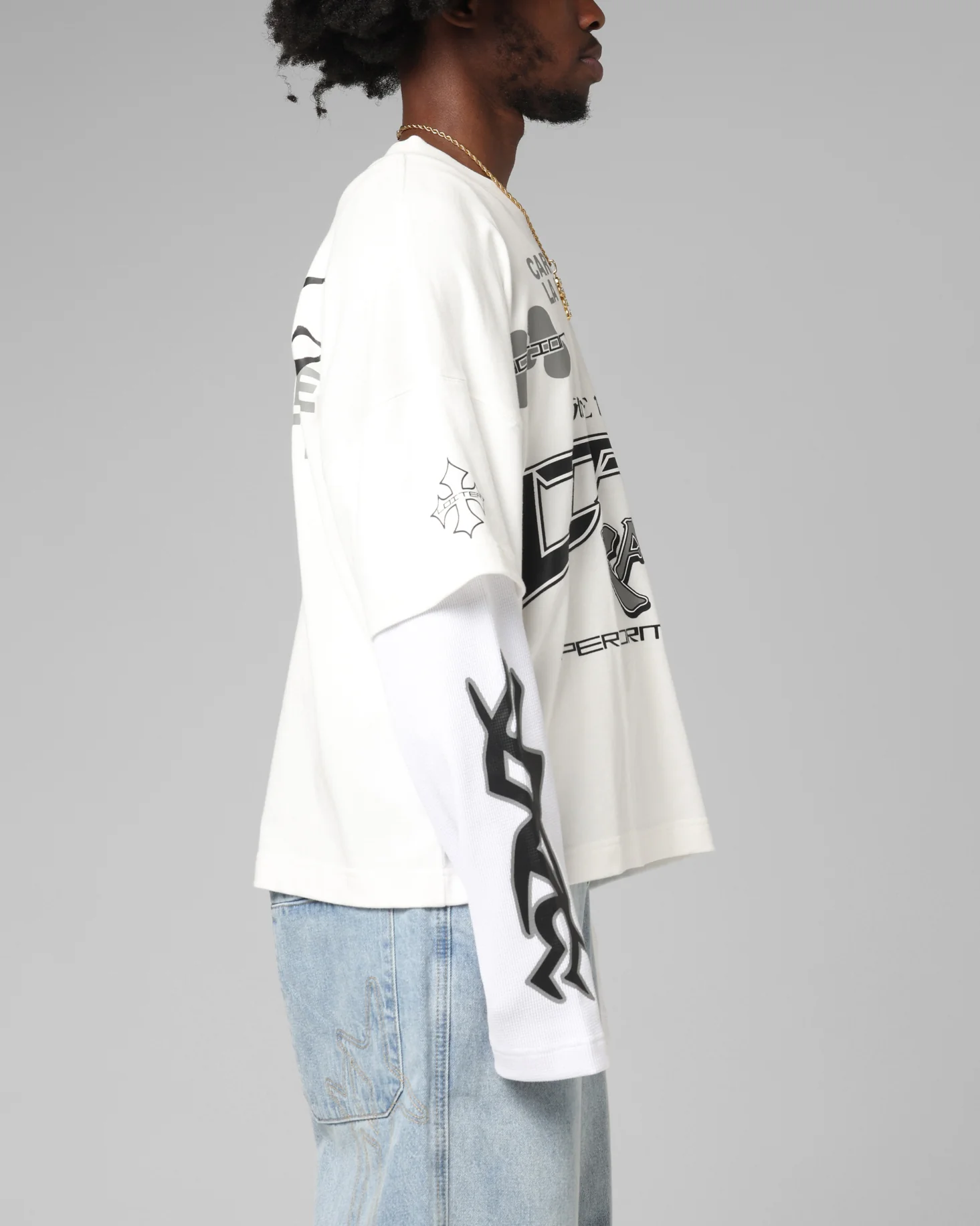 Loiter Performance Layered Long Sleeve T-Shirt Off White - Image 5
