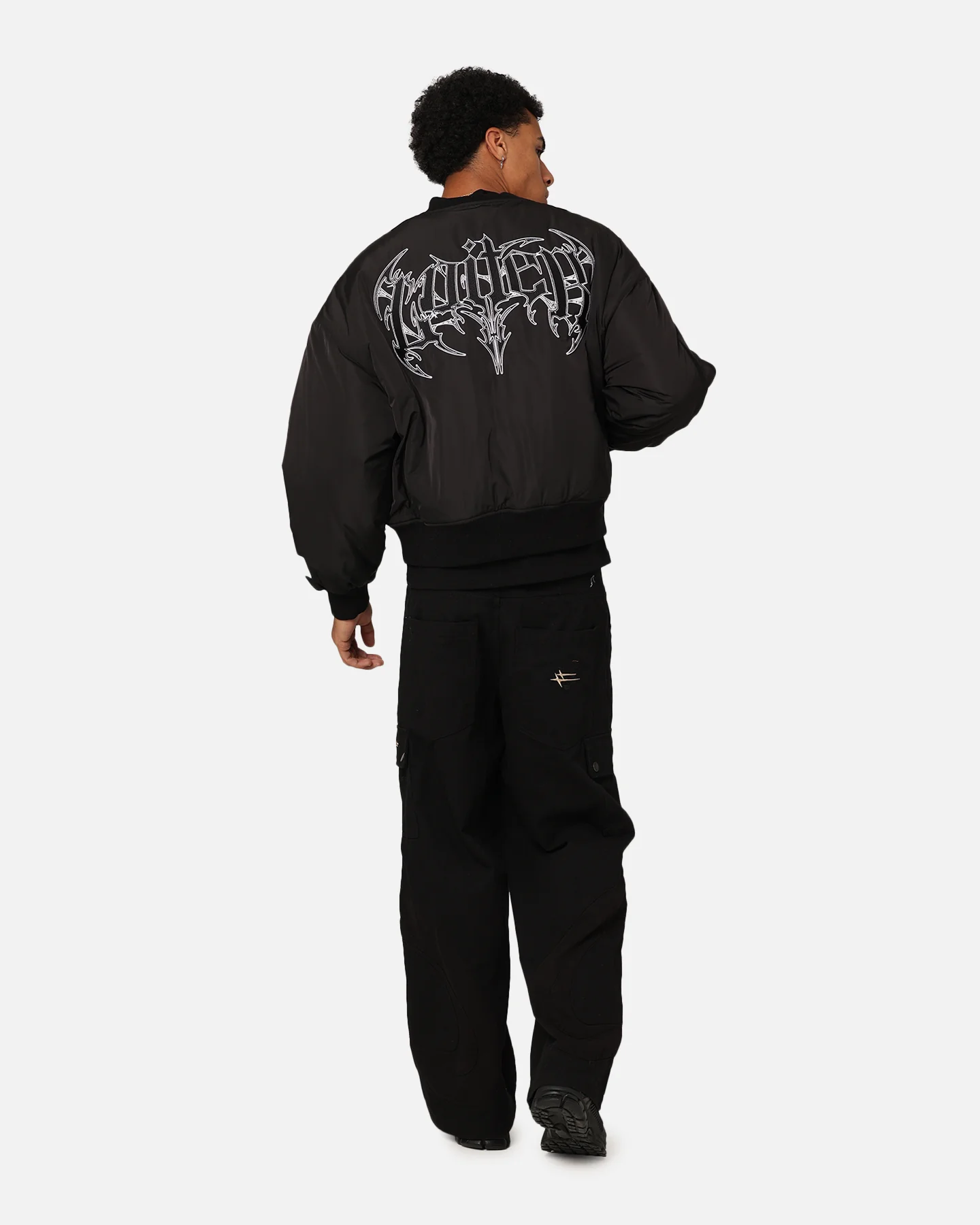 Loiter Shadow Cropped Bomber Jacket Black - Image 3