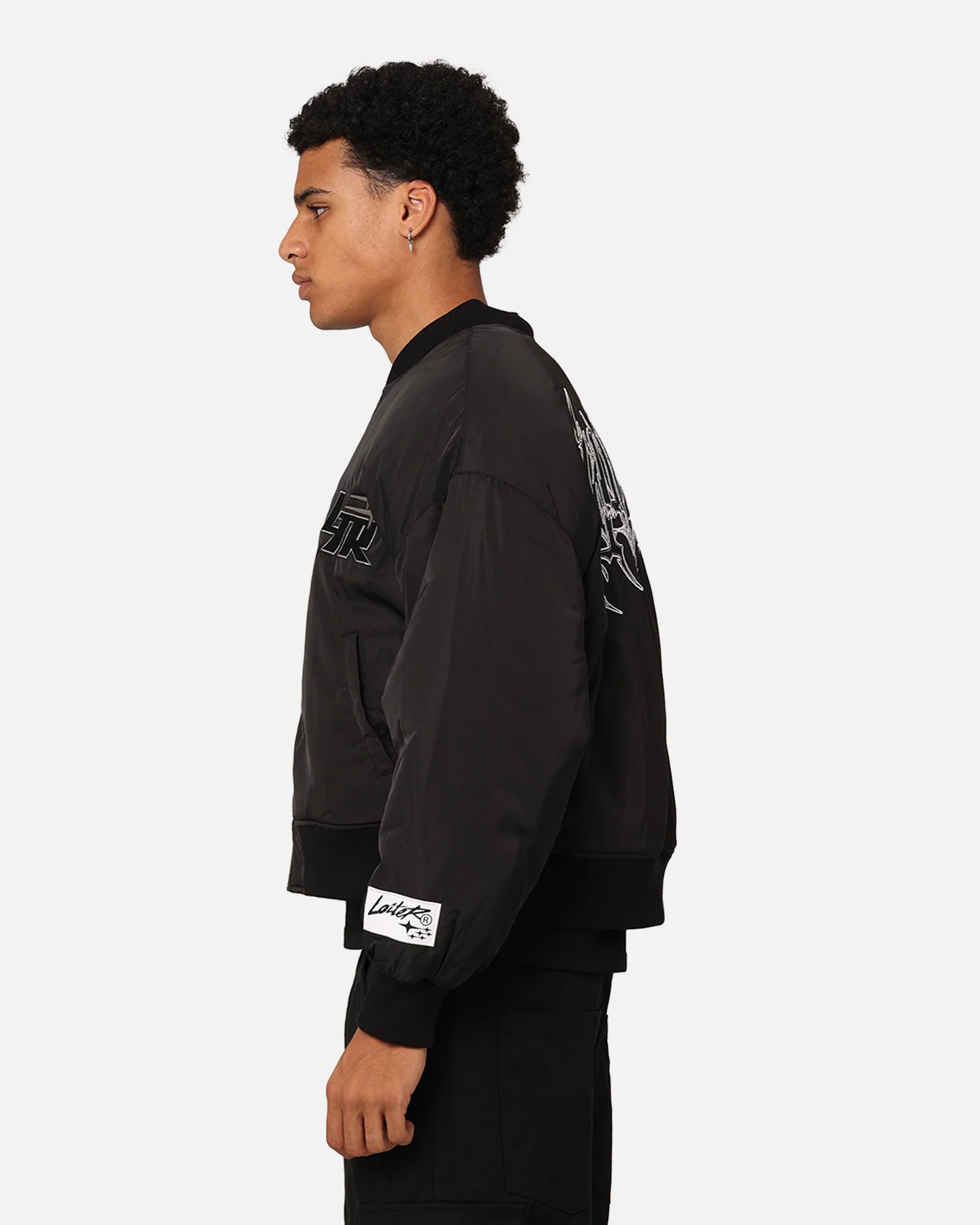Loiter Shadow Cropped Bomber Jacket Black - Image 7