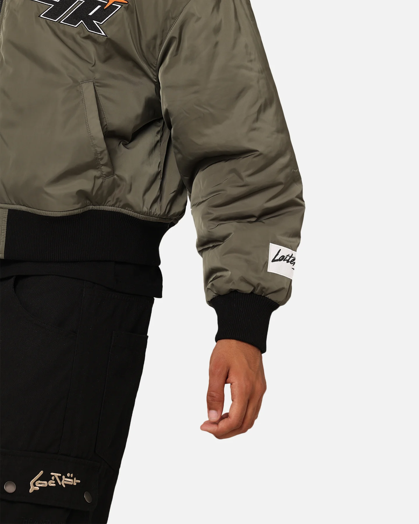 Loiter Shadow Cropped Bomber Jacket Khaki - Image 10