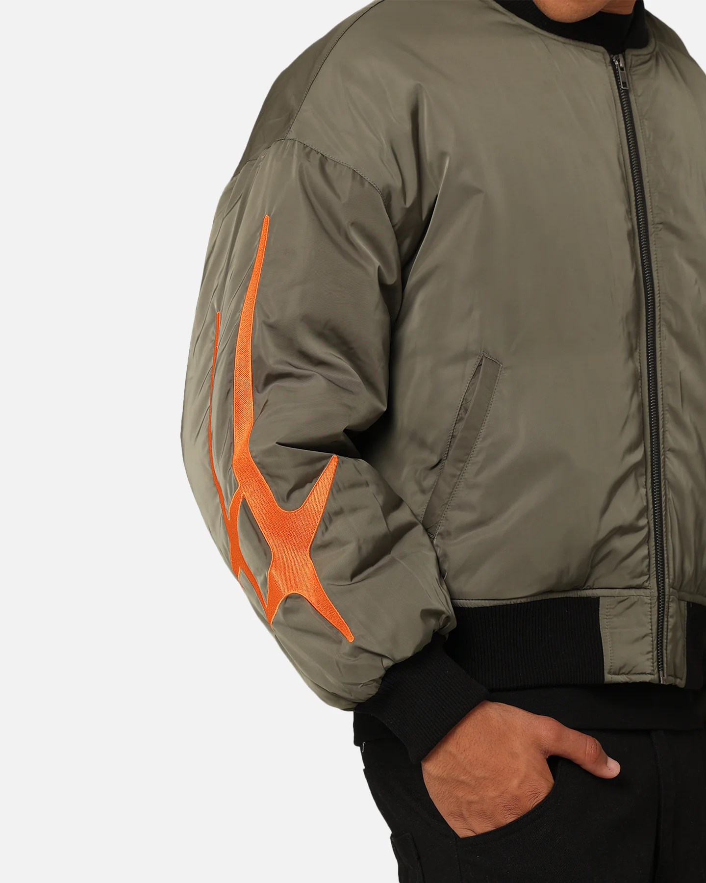 Loiter Shadow Cropped Bomber Jacket Khaki - Image 11