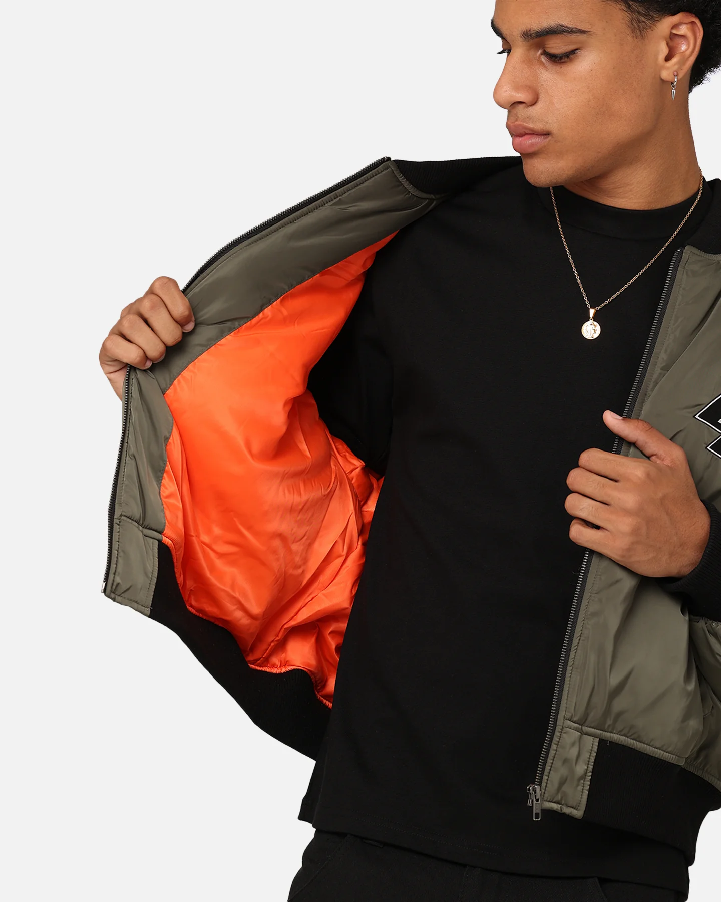 Loiter Shadow Cropped Bomber Jacket Khaki - Image 12