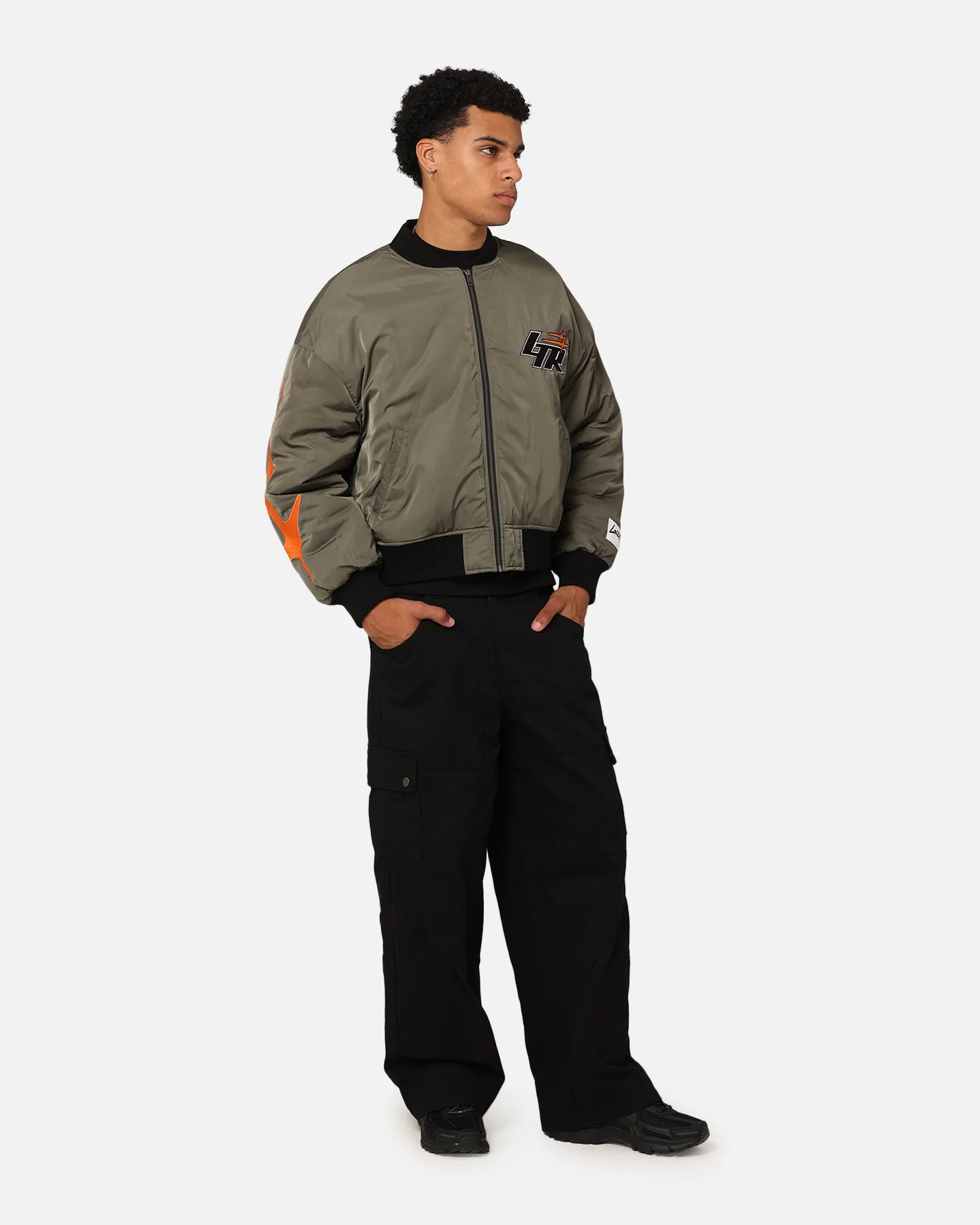 Loiter Shadow Cropped Bomber Jacket Khaki - Image 4