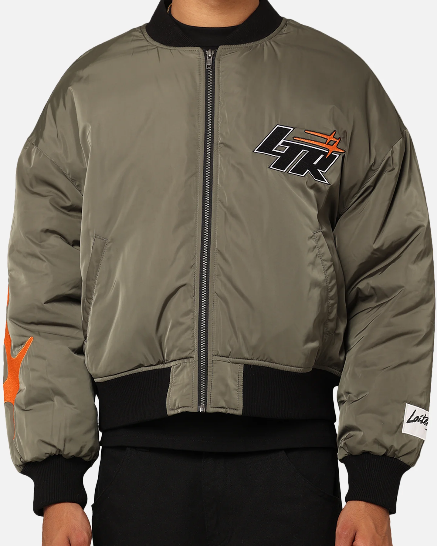 Loiter Shadow Cropped Bomber Jacket Khaki - Image 5