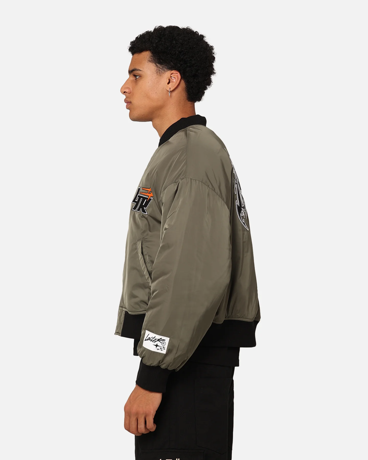 Loiter Shadow Cropped Bomber Jacket Khaki - Image 8