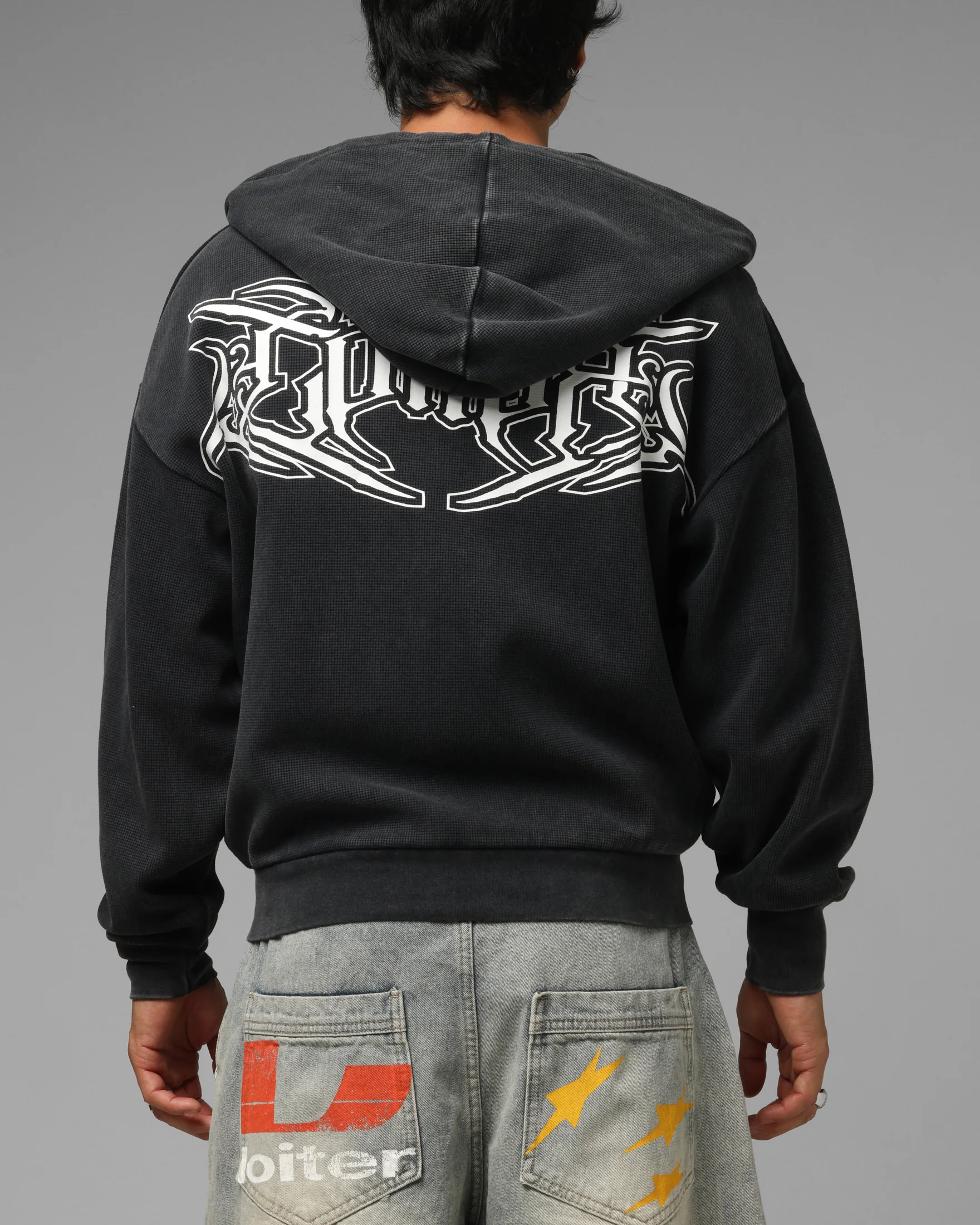 Loiter Waffle Zip Hoodie Black