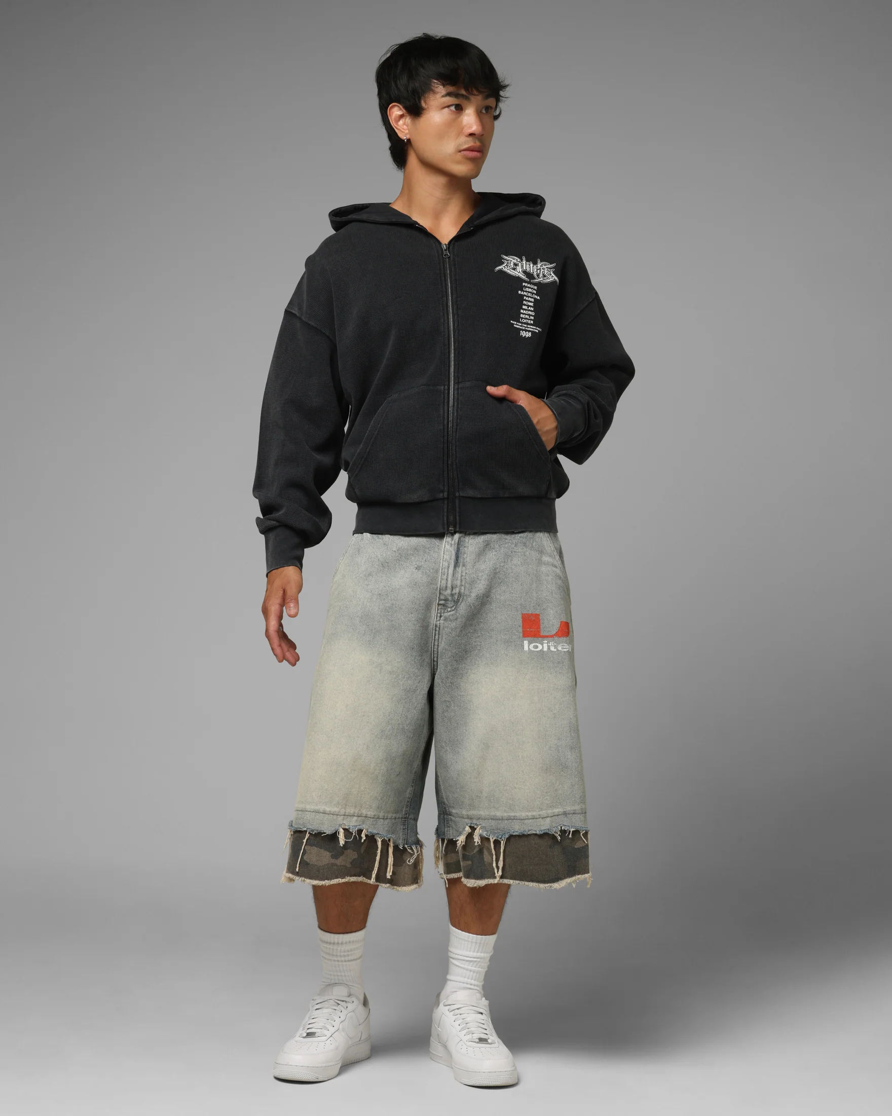 Loiter Waffle Zip Hoodie Black - Image 3