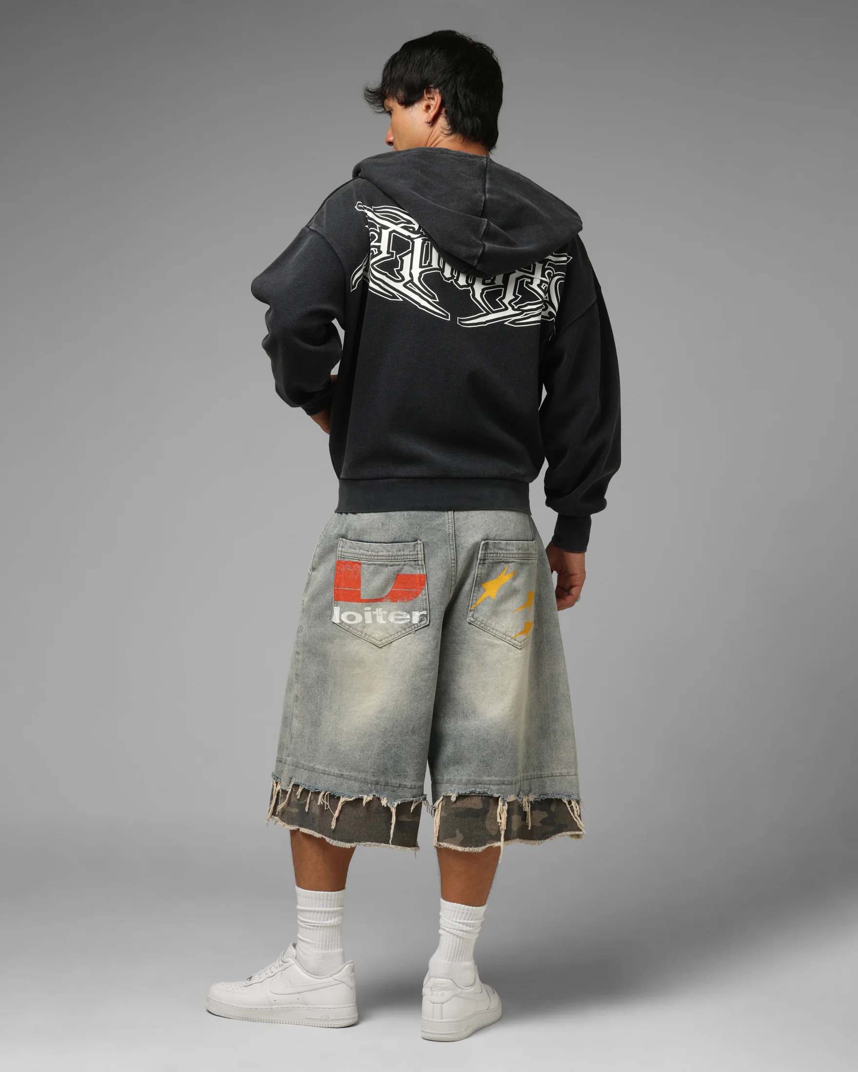 Loiter Waffle Zip Hoodie Black - Image 4