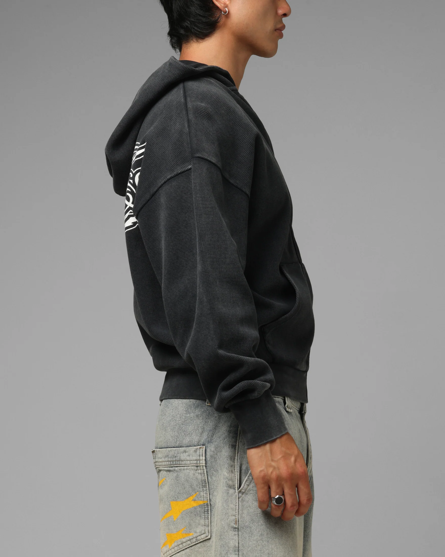 Loiter Waffle Zip Hoodie Black - Image 5