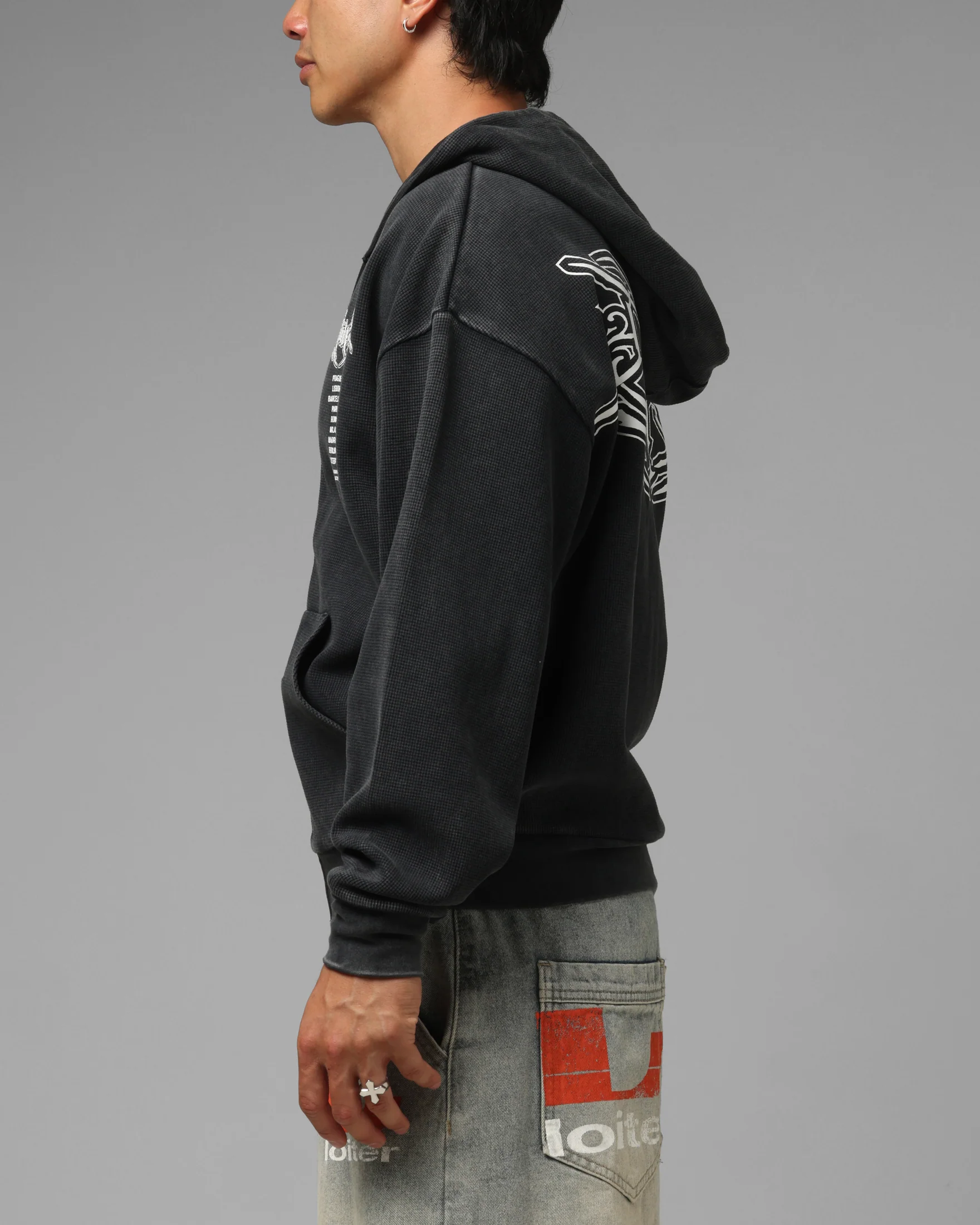 Loiter Waffle Zip Hoodie Black - Image 6
