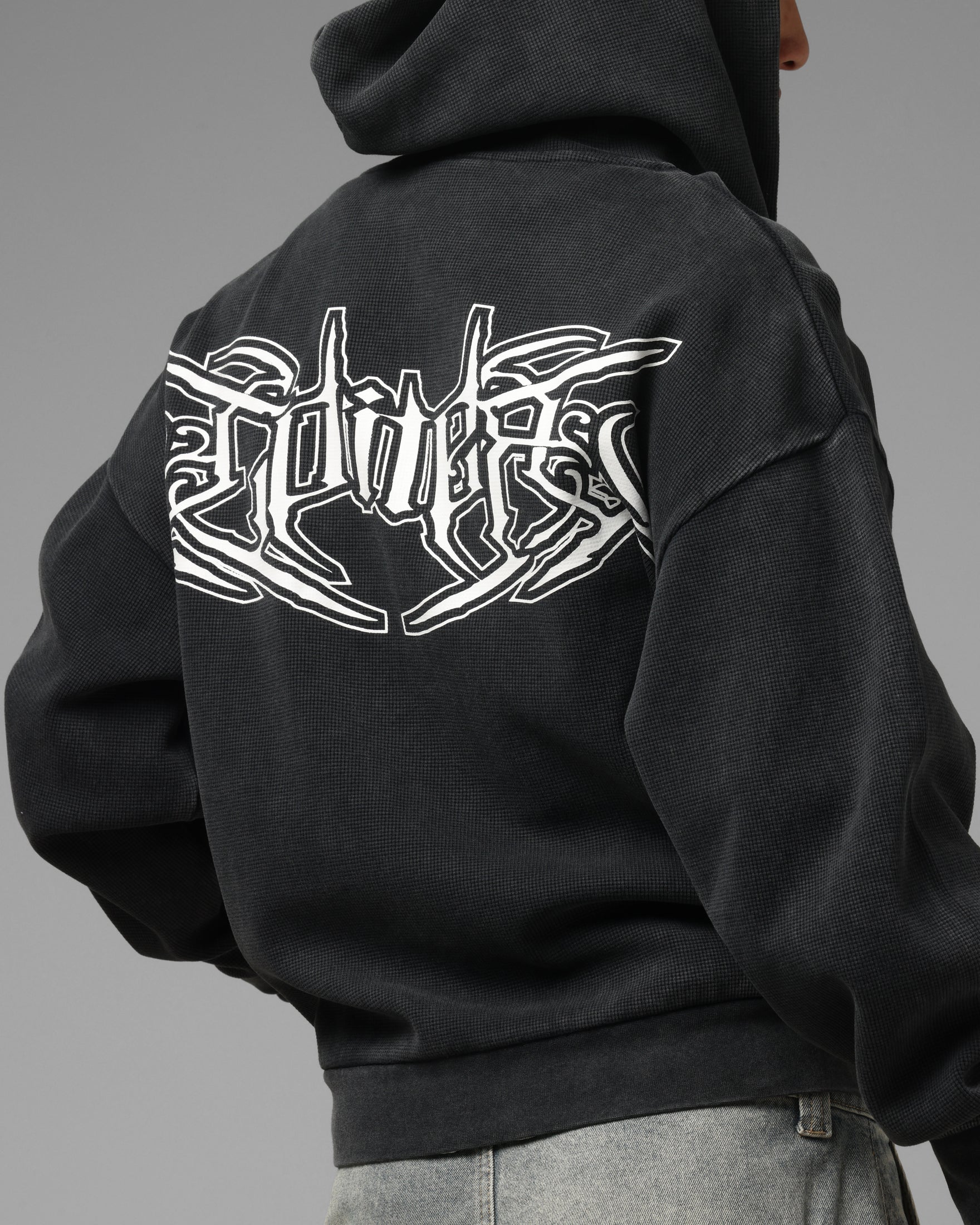 Loiter Waffle Zip Hoodie Black - Image 7