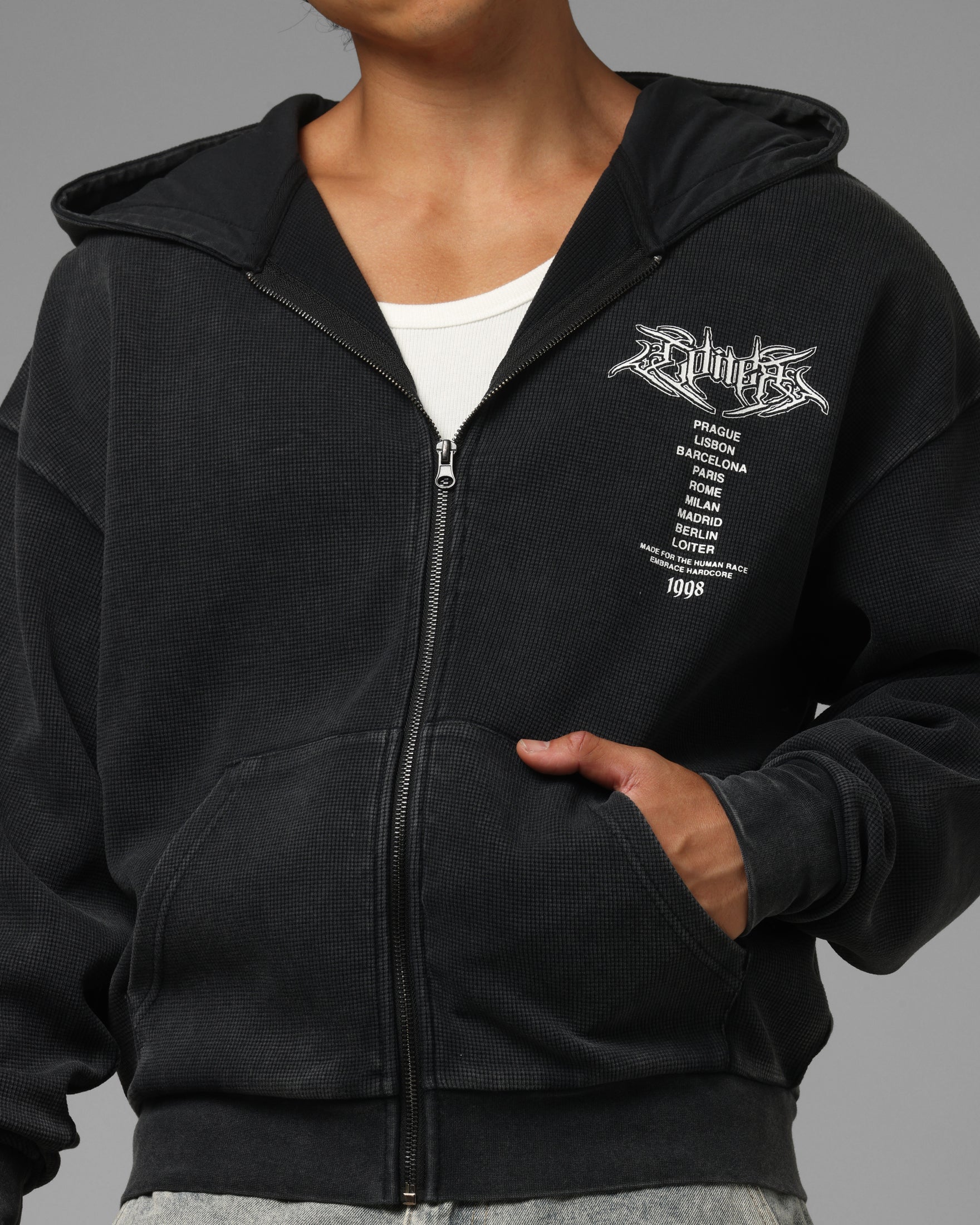 Loiter Waffle Zip Hoodie Black - Image 8