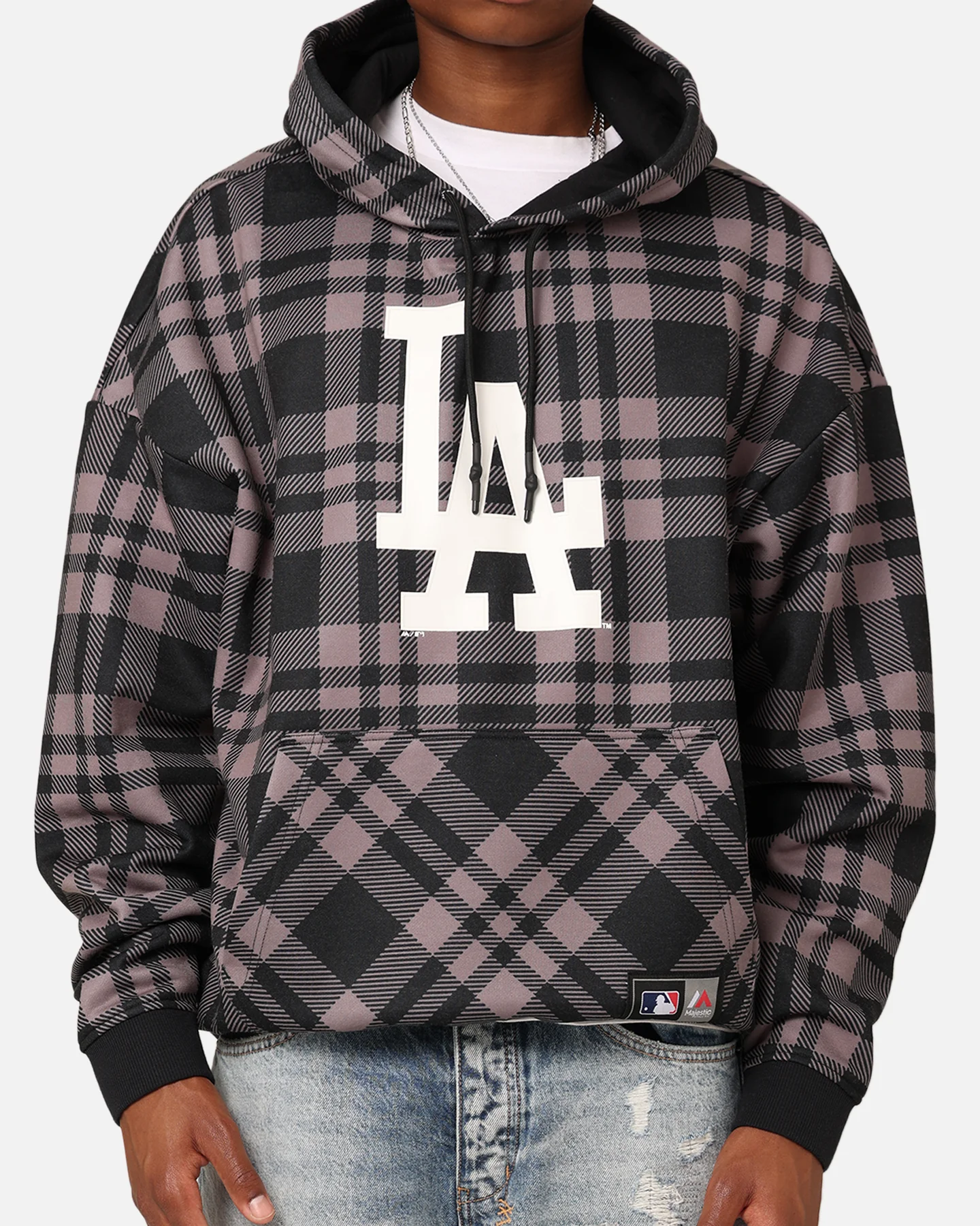 Majestic Athletic Los Angeles Dodgers Check Logo Hoodie Faded Black - Image 3