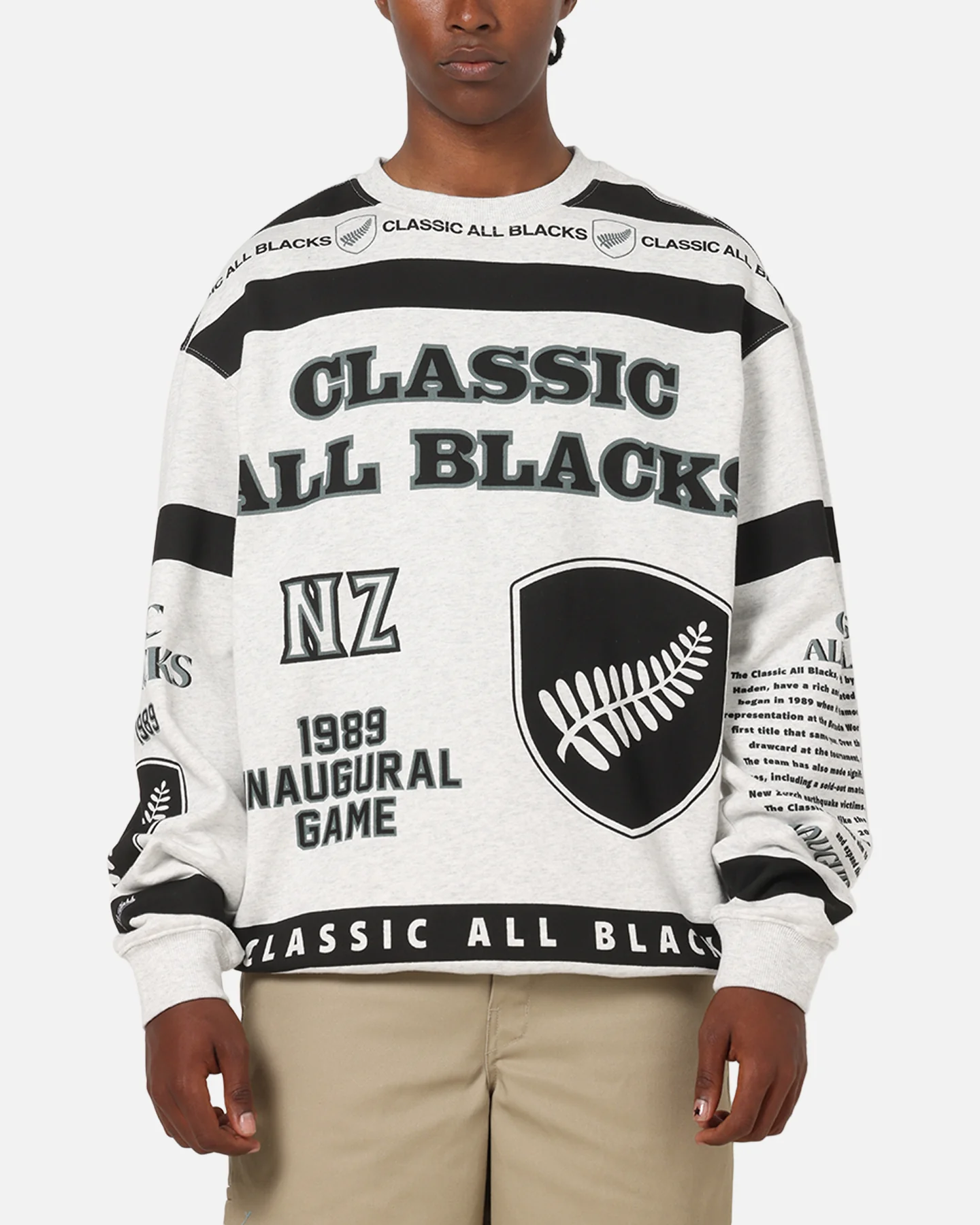 Mitchell & Ness All Blacks Rugby Union Classic Crewneck Silver Marle