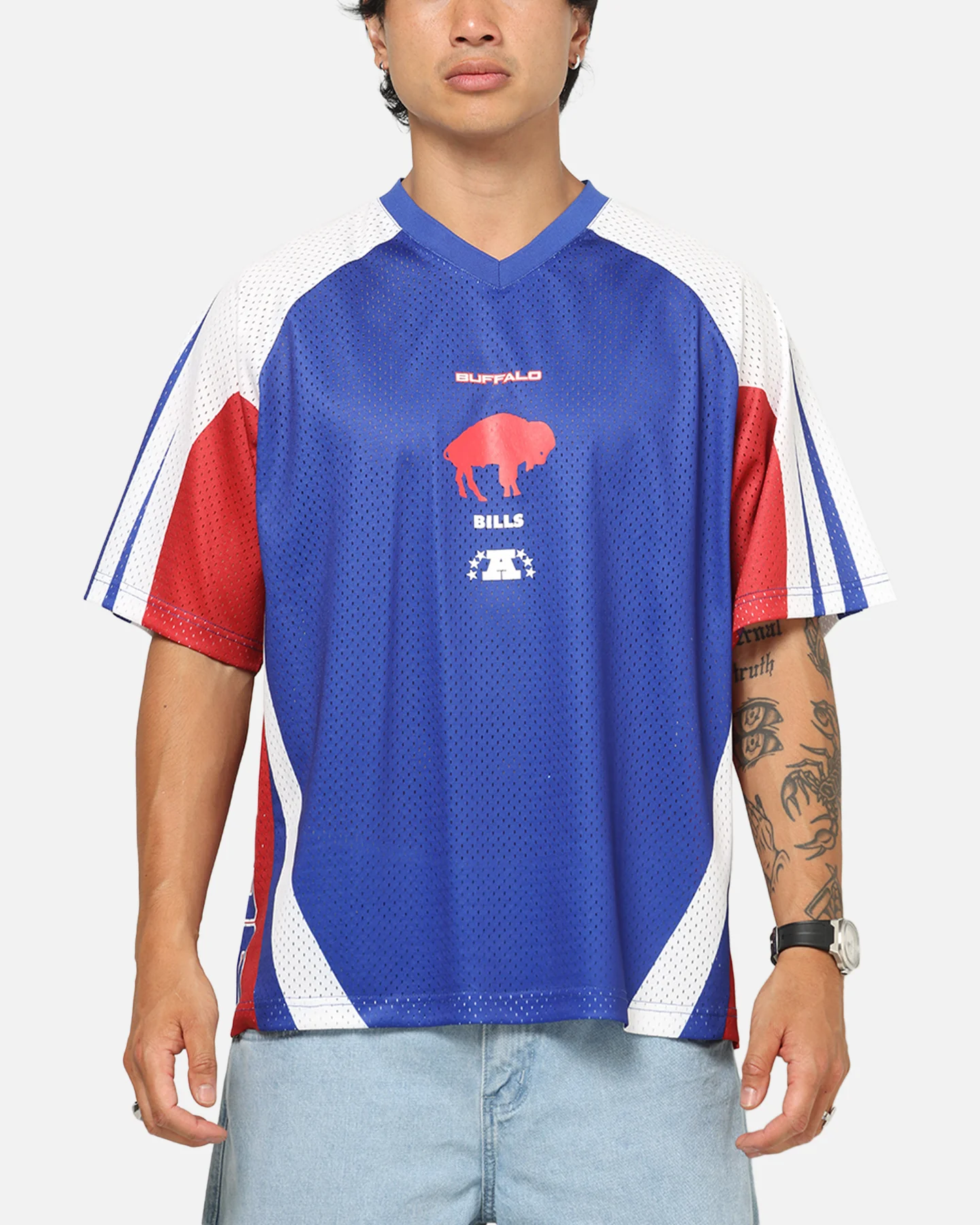 Mitchell & Ness Buffalo Bills Warehouse Rave Jersey White/Blue/Red - Image 2